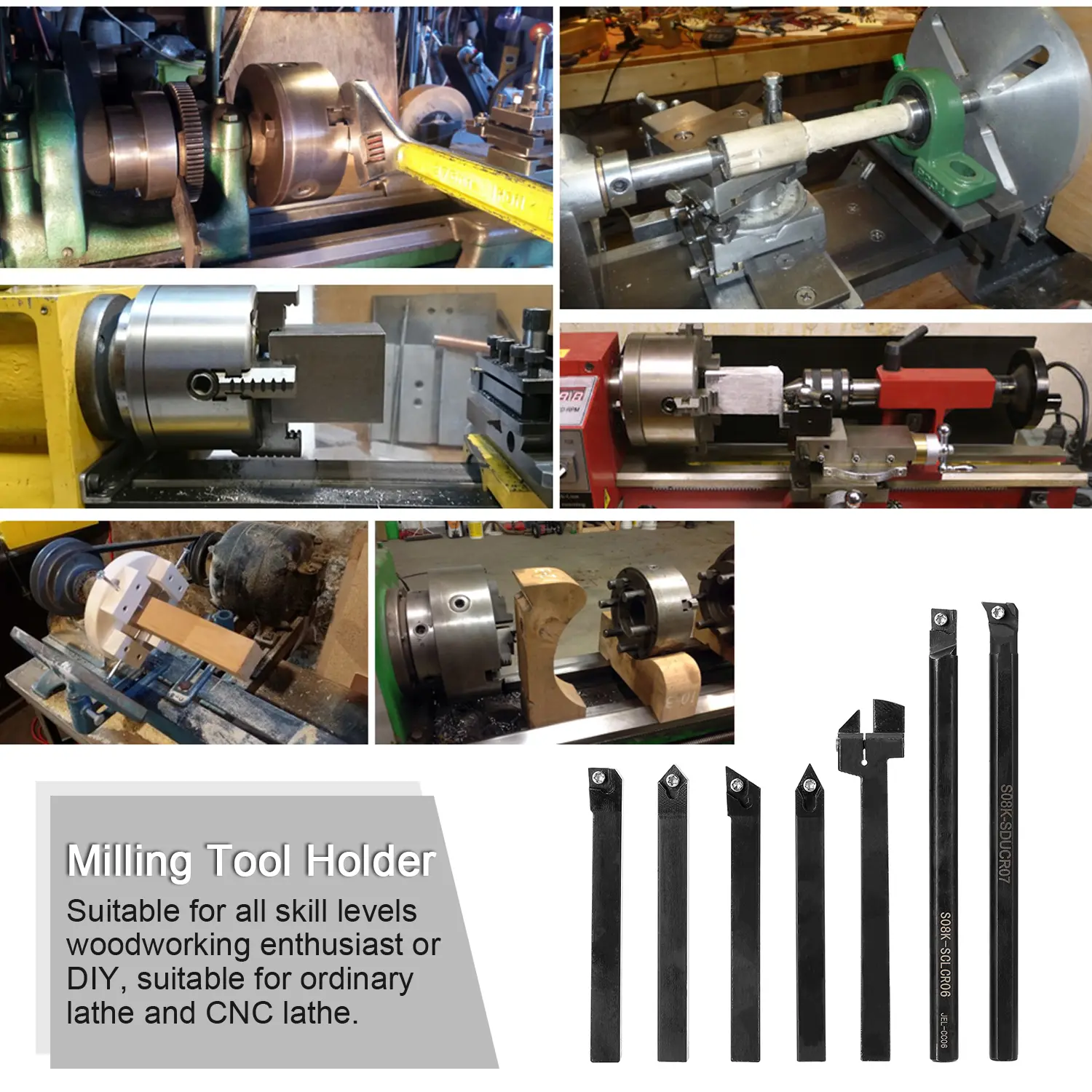 8mm 12mm Milling Tool Holder High Hardness Milling Tool Holder Quick Cutting Efficiency Lathe CNC Arbor with Insert and Wrench