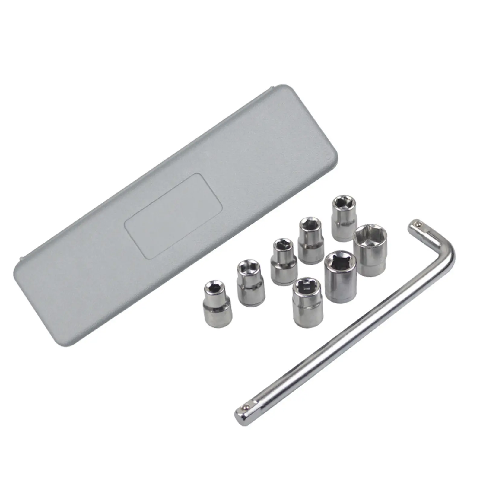 10Pcs 1/2 Wrench Socket Set Carbon Steel 8-21mm Auto Repair Tool Mechanical Socket Tool Combination Set with Gray Storage Box
