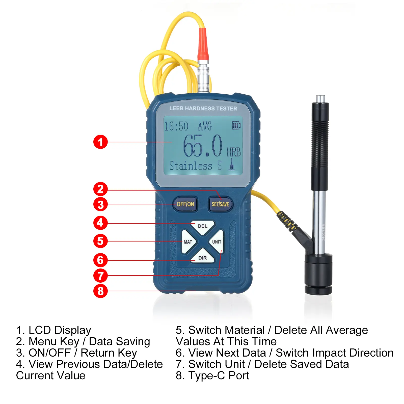 Digital Metal Hardness Tester Portable Digital Durometer High Precision Leeb Hardness Tester 360° HLD HB HV HS HRA HRB HRC Test