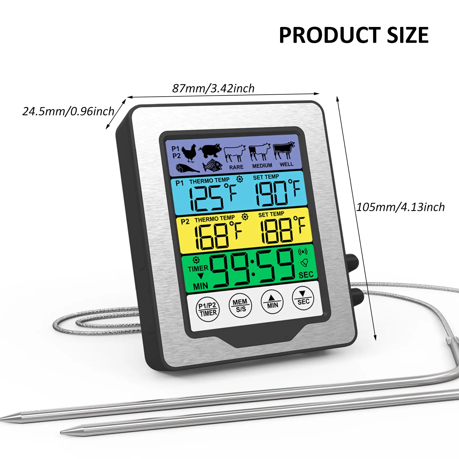 Digital Food Temperature Gauge Kitchen Thermometer Dual Temperature Probe Digital Oven Thermometer for Grill Smoker Barbecue