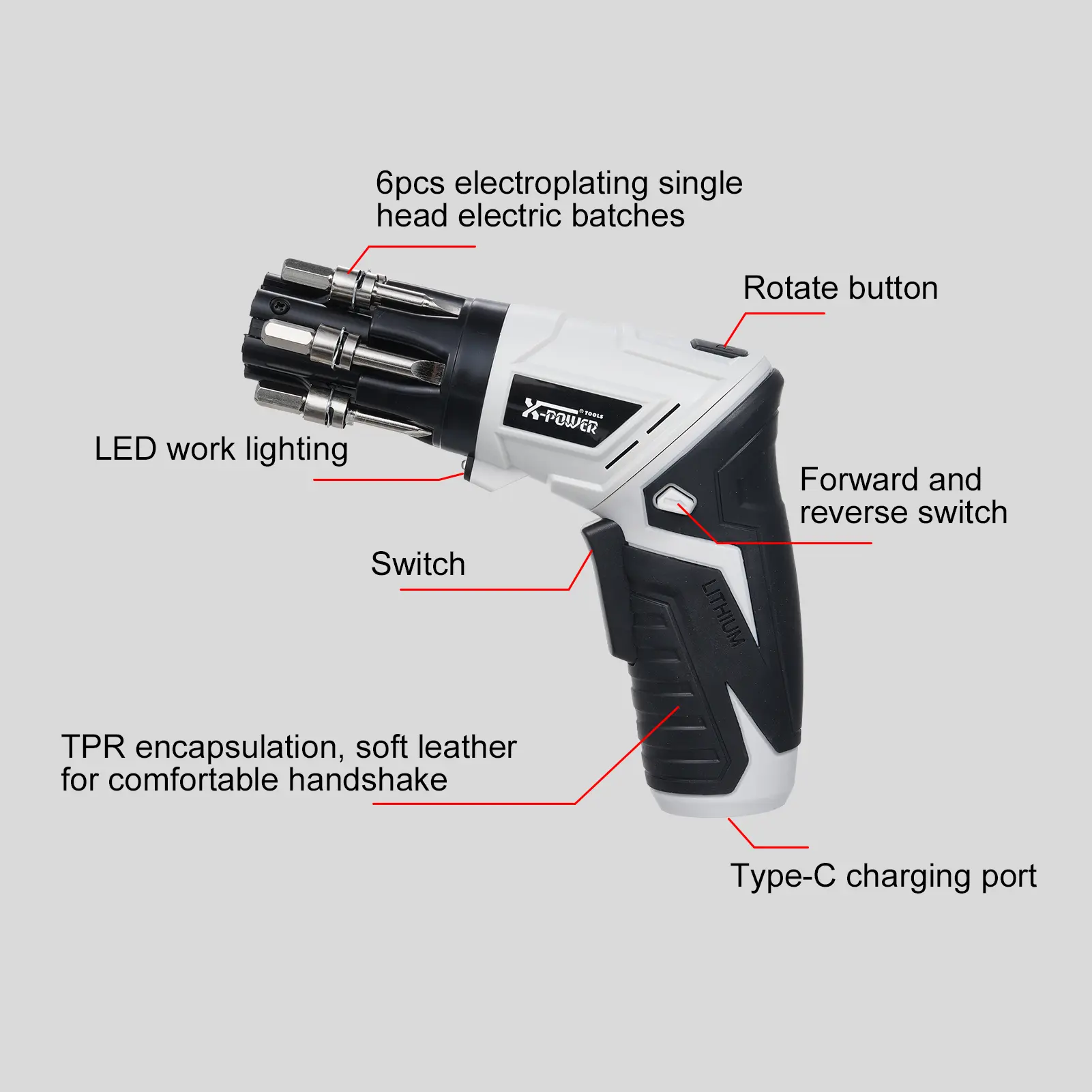 Cordless Screwdriver 3.6V Electric Screwdriver 6pcs Quick Change-Batch Heads 1300mah Rechargeable Screwdriver 19 Bits Fittings