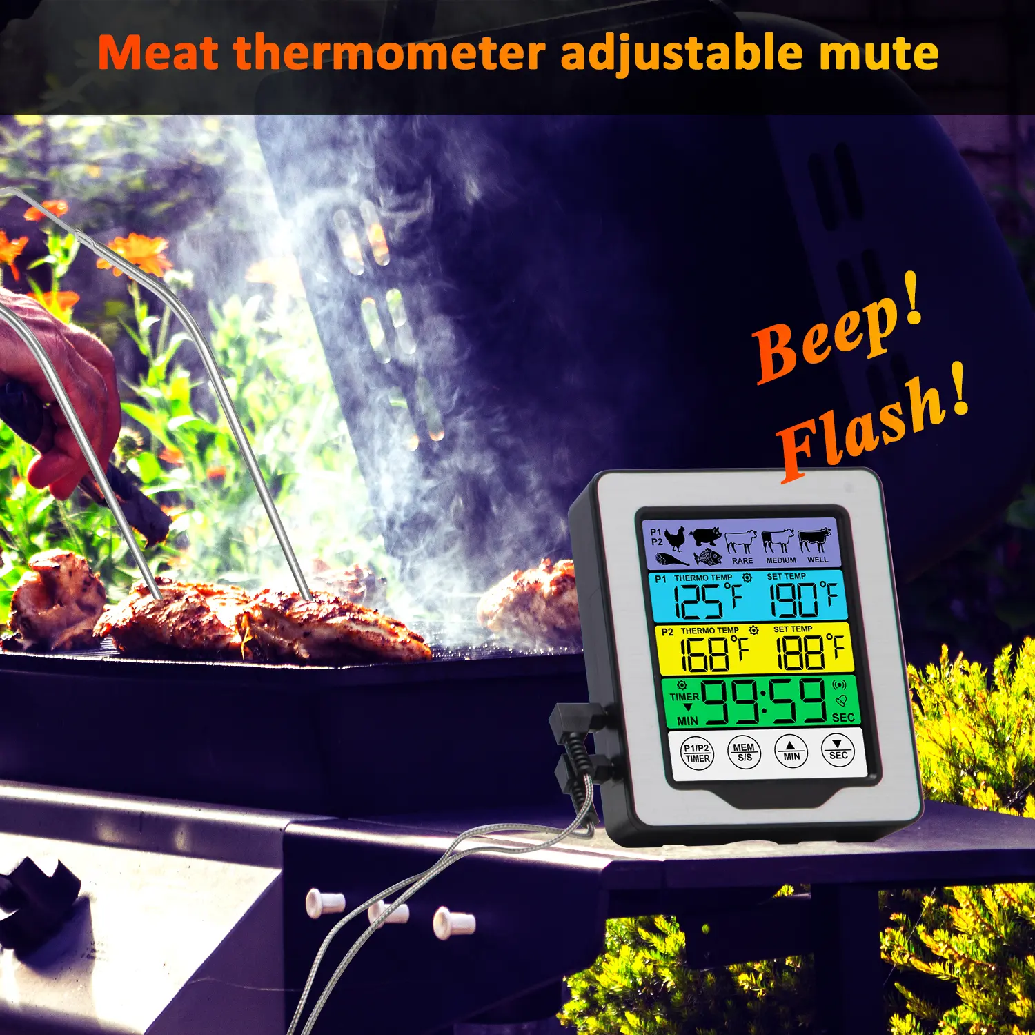 Digital Food Temperature Gauge Kitchen Thermometer Dual Temperature Probe Digital Oven Thermometer for Grill Smoker Barbecue