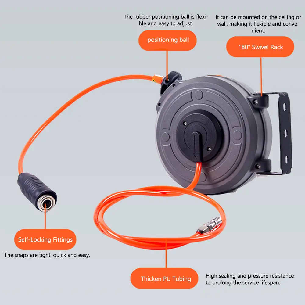 Automatic Retractable Air Hose Reel Car Wash Garden Irrigation Water Tube Holder Wall Mount High Pressure Waterpipes Roller Drum