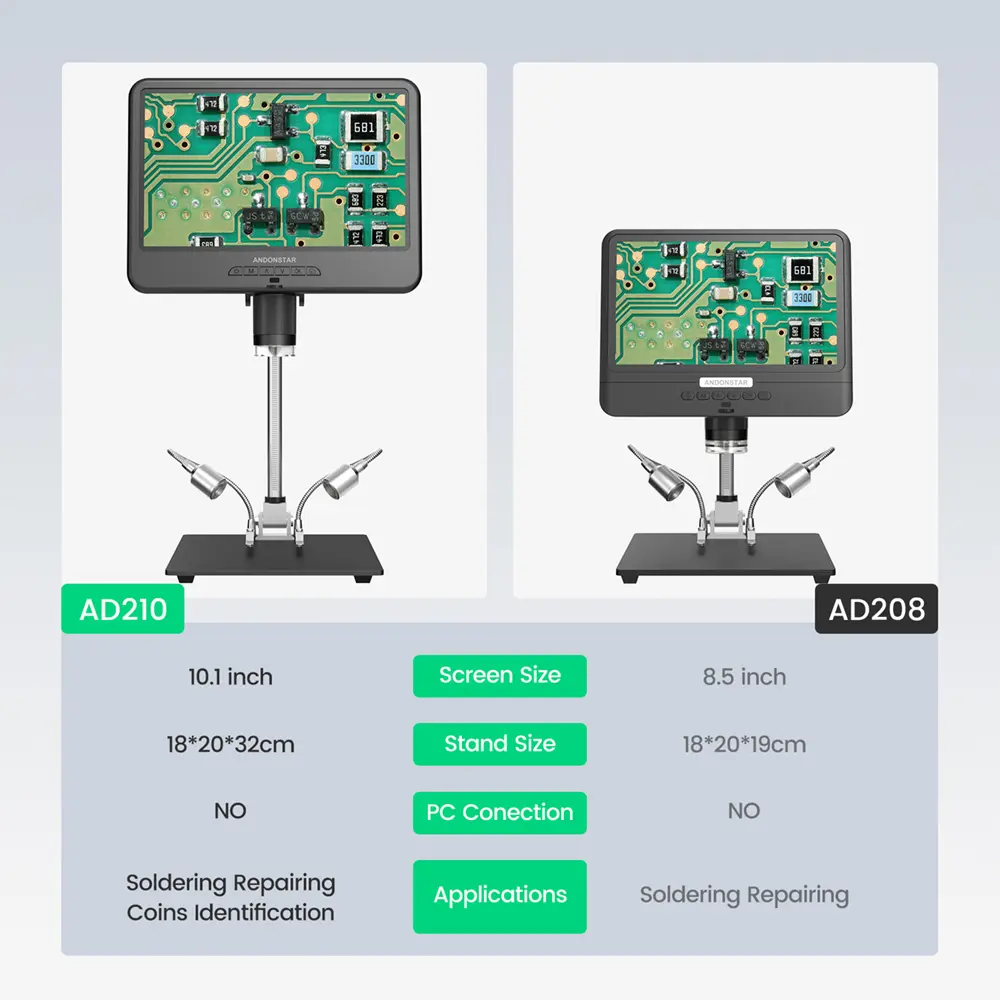 AD210 Digital Microscope 12 Million Pixels IPS Touching Screen 50-1600X Magnification Repair Soldering Microscope LED Fill Light
