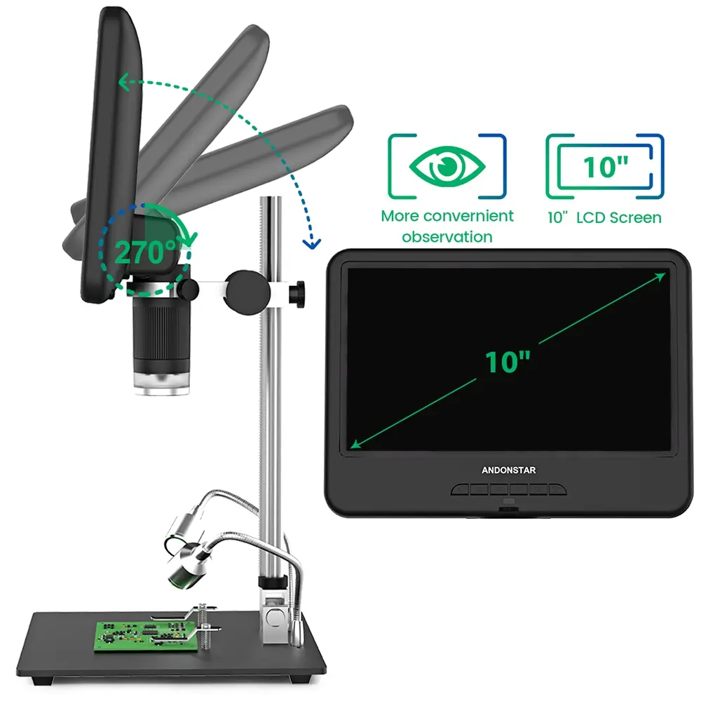 AD210 Digital Microscope 12 Million Pixels IPS Touching Screen 50-1600X Magnification Repair Soldering Microscope LED Fill Light