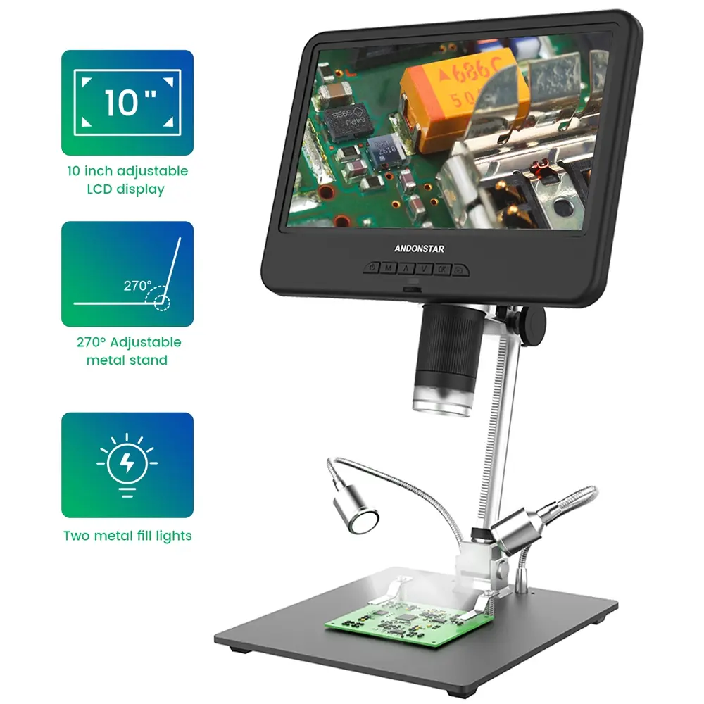AD210 Digital Microscope 12 Million Pixels IPS Touching Screen 50-1600X Magnification Repair Soldering Microscope LED Fill Light
