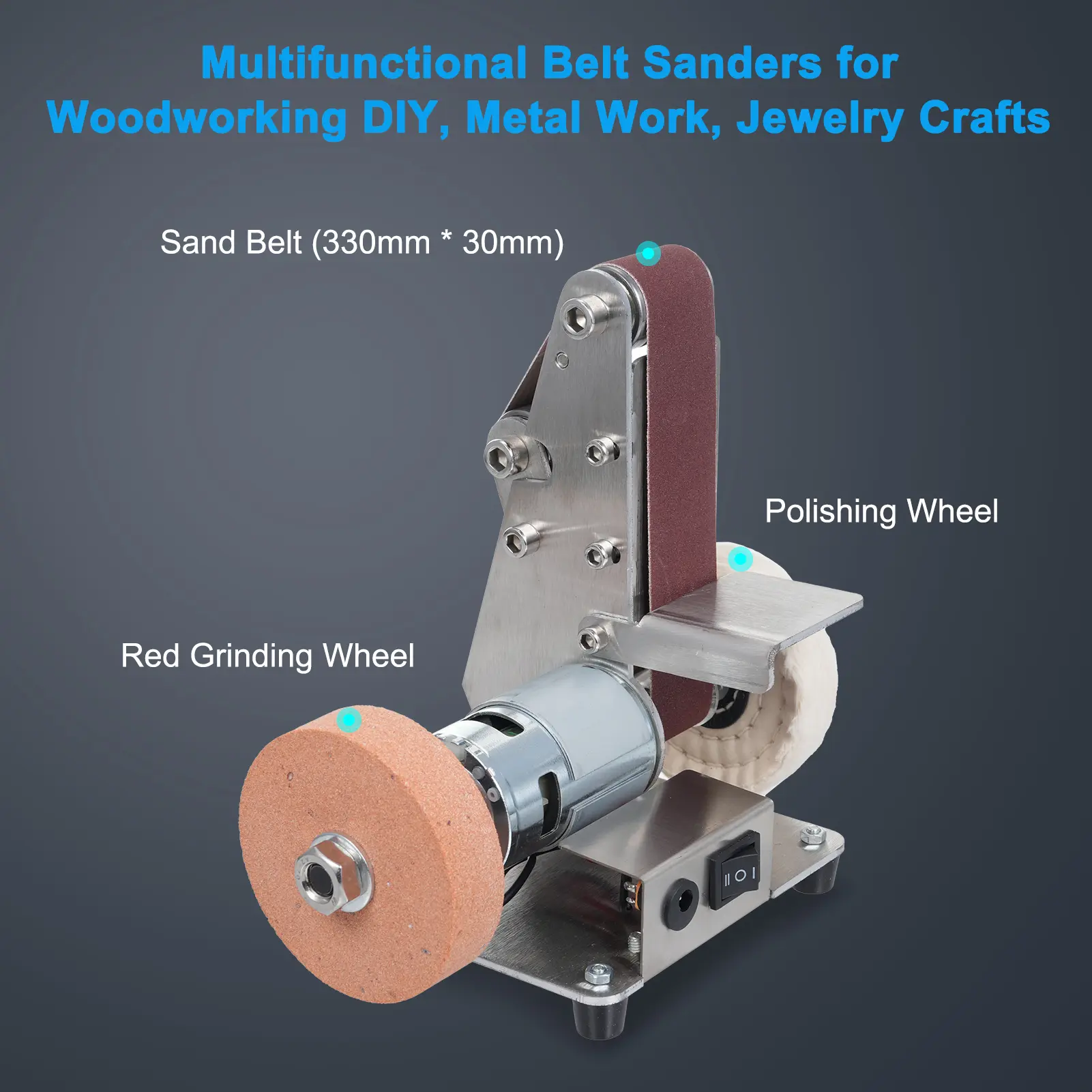 Table Electric Belt Sander 7-Speed Adjustable Electric Speed Sanding Polishing Grinding Machine10pcs Sanding Belts Polisher