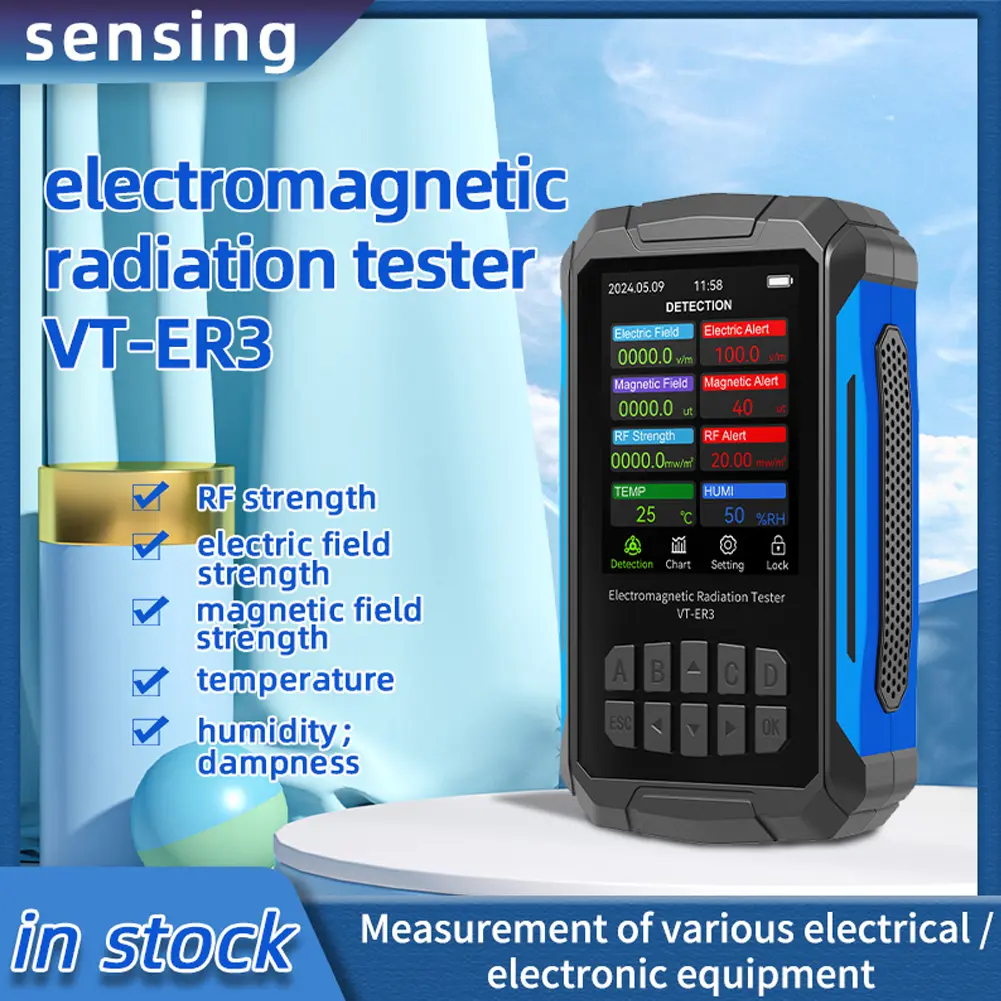 VT-ER3 5-in-1 Electromagnetic Radiation Detector Radio Frequency Electric Field Magnetic Strength Temperature Humidity Tester