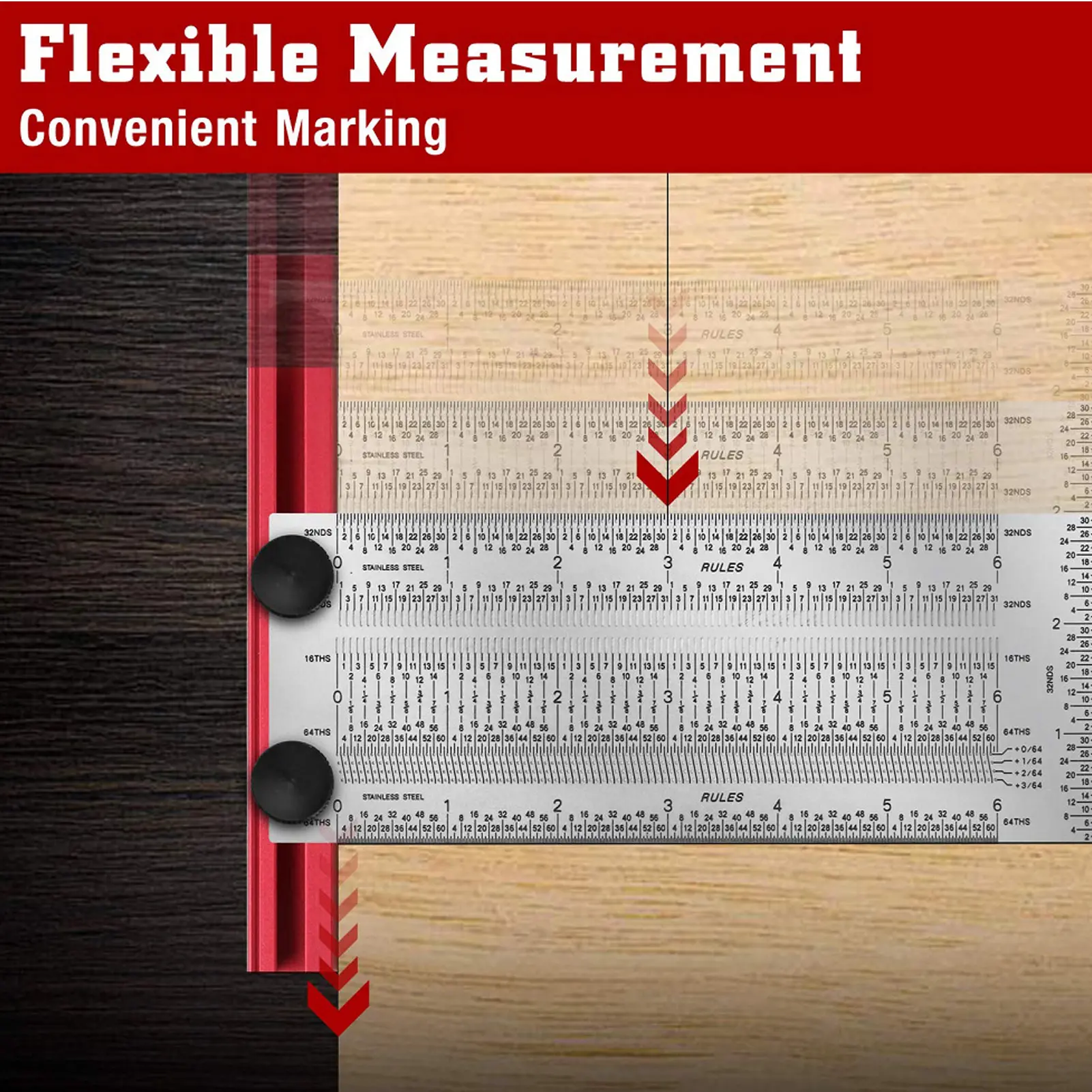 Woodworking Ruler Marking T Ruler Stainless Steel Protective Powder Coating Black Scale Linear Measurement Ruler for Woodworking