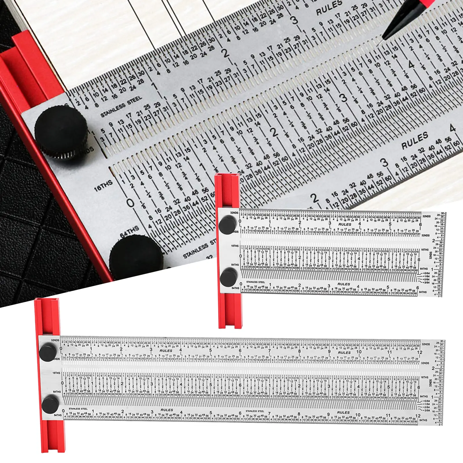 Woodworking Ruler Marking T Ruler Stainless Steel Protective Powder Coating Black Scale Linear Measurement Ruler for Woodworking