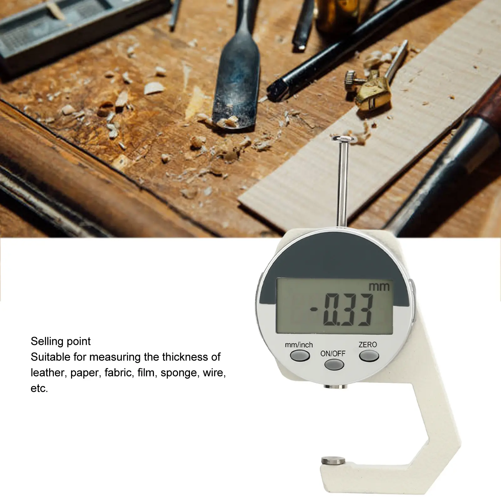 Digital Thickness Meter LCD Electronic Thickness Gauge Sturdy Measuring Range 0‑25.4mm/1inch Lightweight 0.01mm Thickness Gauge