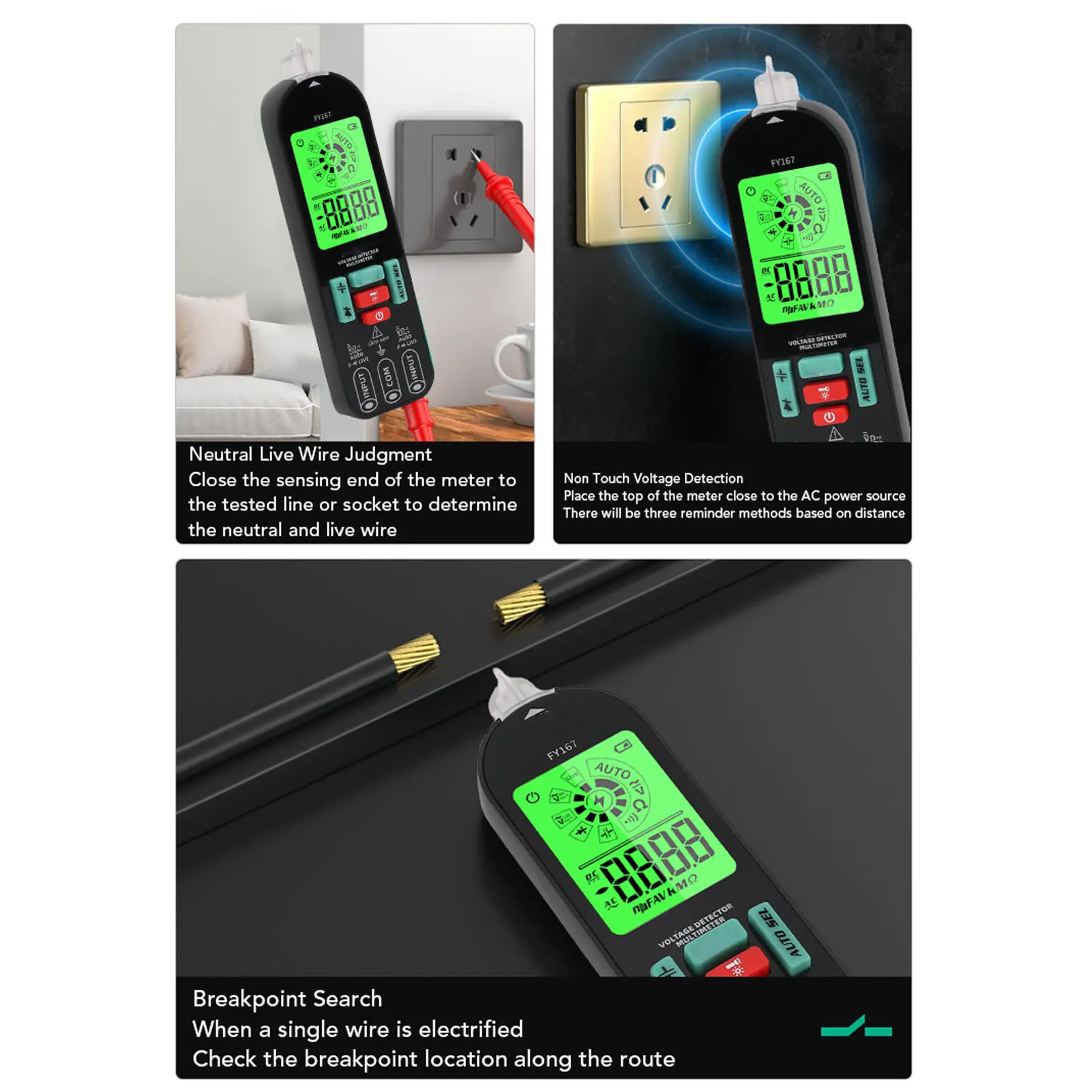 Electrical Voltmeter Neutral Live Wire Judgment Backlit Display Digital Voltage Tester Circuit Breakpoint Detection for Repair
