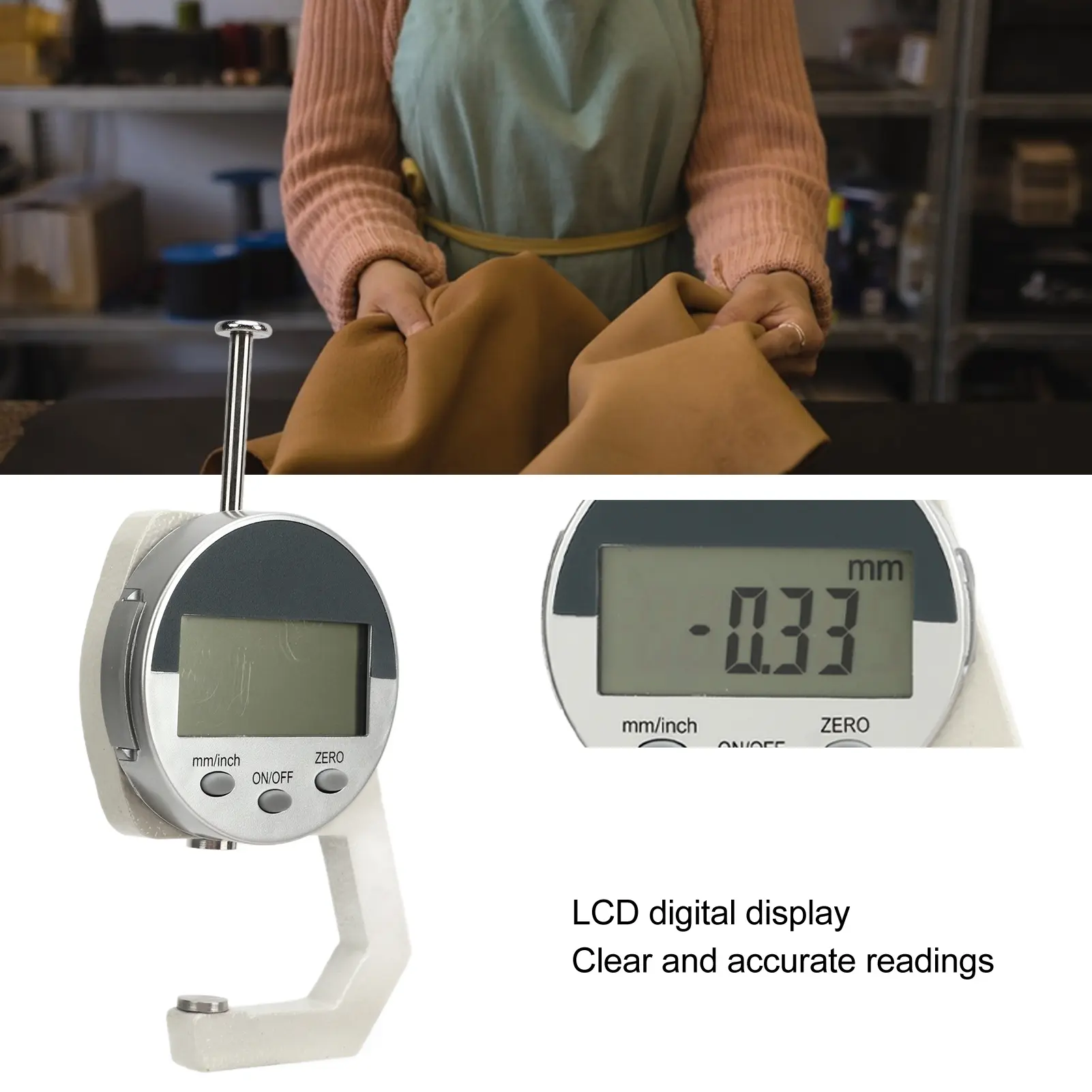Digital Thickness Meter LCD Electronic Thickness Gauge Sturdy Measuring Range 0‑25.4mm/1inch Lightweight 0.01mm Thickness Gauge