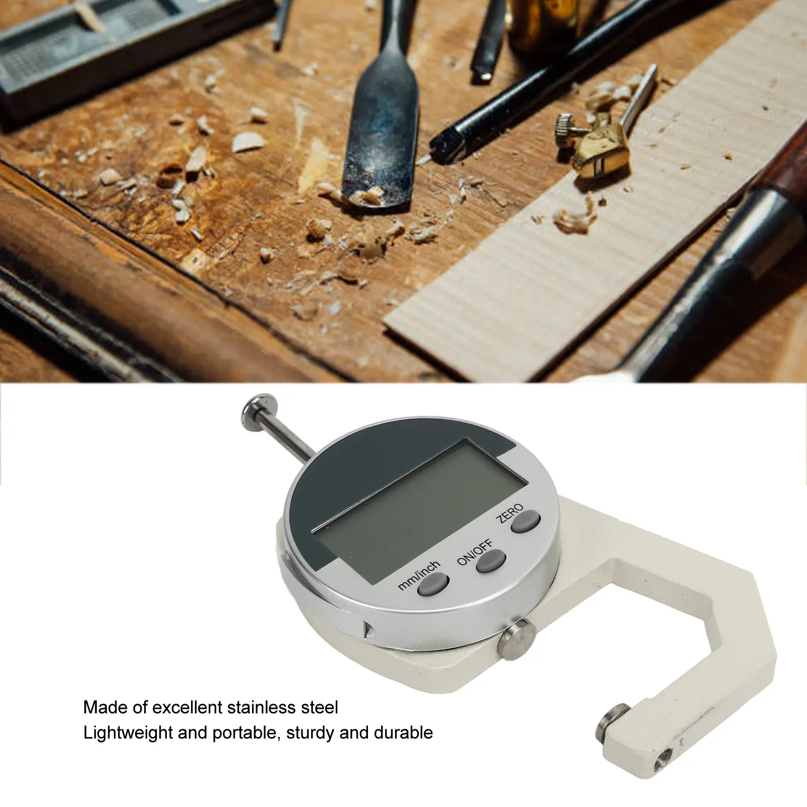 Digital Thickness Meter LCD Electronic Thickness Gauge Sturdy Measuring Range 0‑25.4mm/1inch Lightweight 0.01mm Thickness Gauge