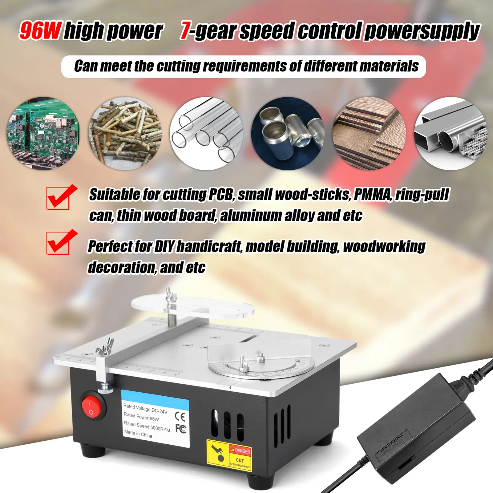 Mini Electric Table Saw 96W 5000RPM Bench Saw Small Household DIY Cutting Machine 14mm Cutting Depth Woodworking Circular Saw