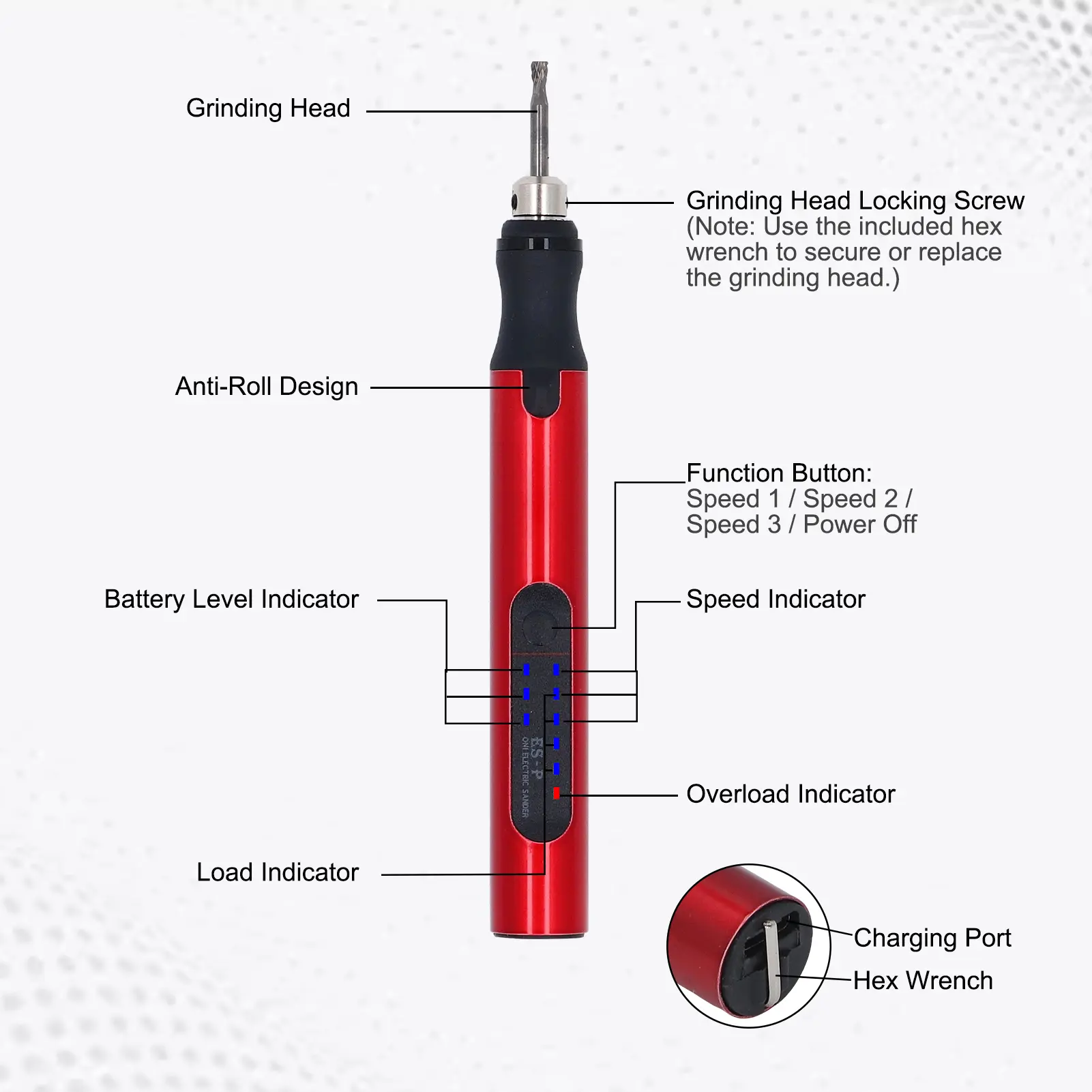 Electric Sanding Pen Kit, Portable USB Quick Charging Sanding Pen with 11pcs Sanding Heads for Polishing Drilling Engraving