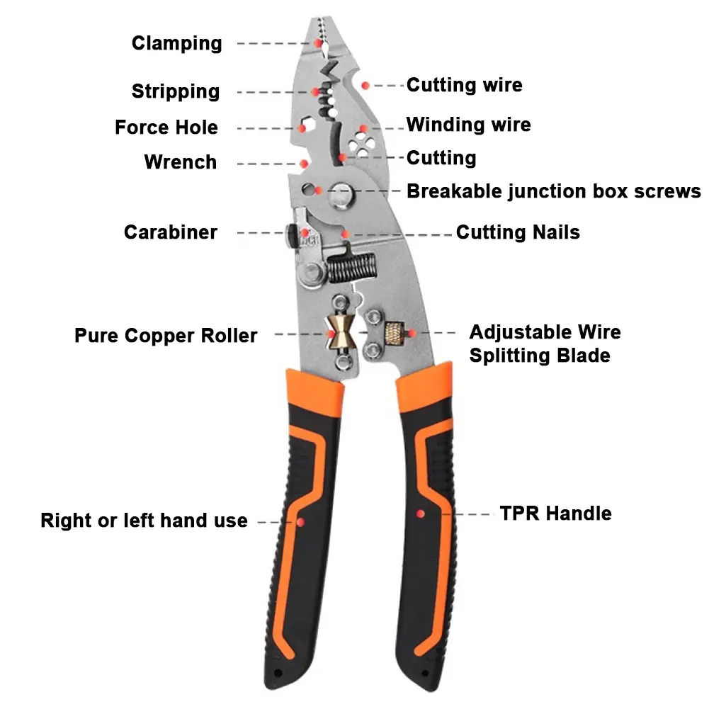 Wire Stripper Professional Wire Stripping Tool Portable Electric Cable Cutter Electrician Crimping Pliers Metal Locking Buckle
