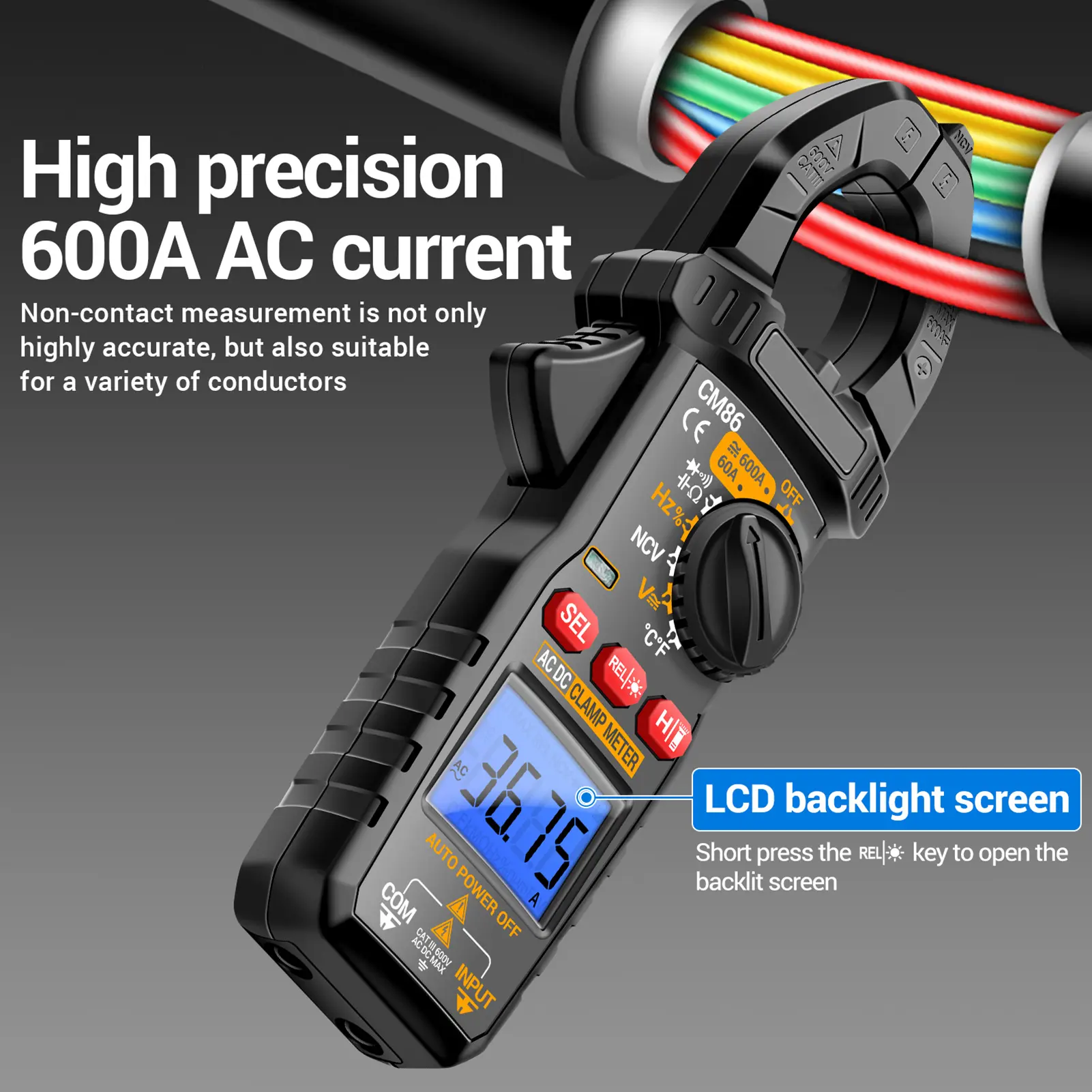 Digital Clamp Meter600A AC/DC Current Voltage Tester True RMS Multimeter with NCV Temperature Diode and Resistance Measure