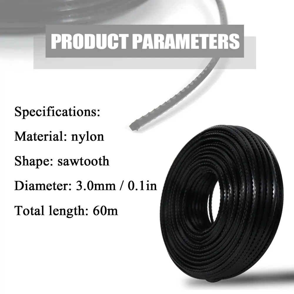 3.0mm 60 Meters Professional Fine Quality Nylon Sawtooth Trimmer Rope Brush Cutter Strimmer Line Mowing Wire Lawn Mower Tool