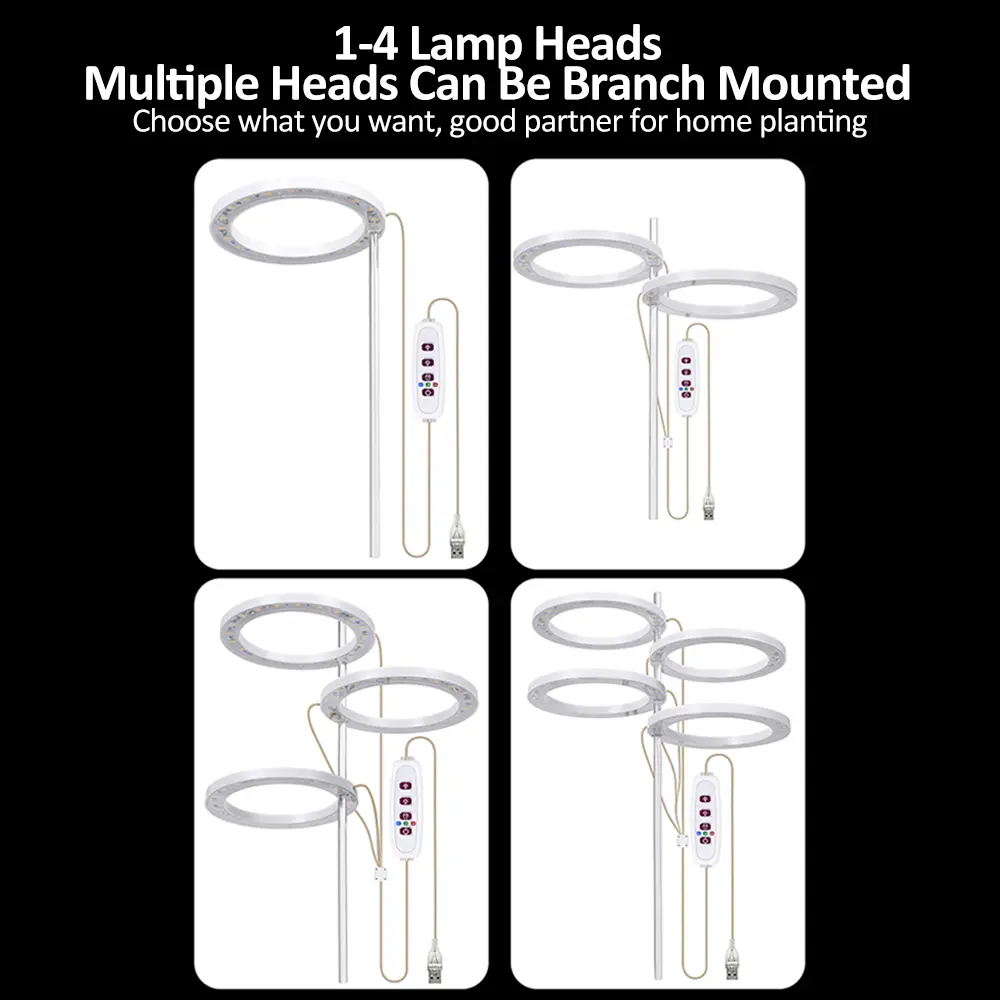 LED Grow Lights Full Spectrum Plant Lamp with 20 LEDs 8H/12H/16H Timer 5 Dimmable Levels Height Adjustable USB Angel Ring Lamp
