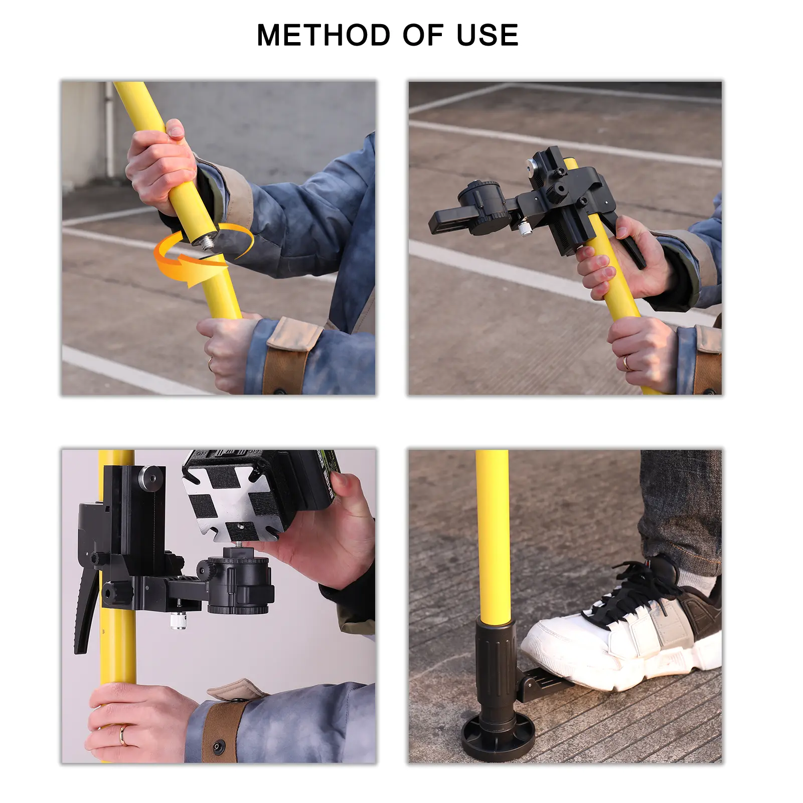 Max 4.2m Height Adjustable Line Leveler Stand Bar Telescopic Pole Bracket 1/4'' Thread Lift Extend Holder for Laser Level Rod