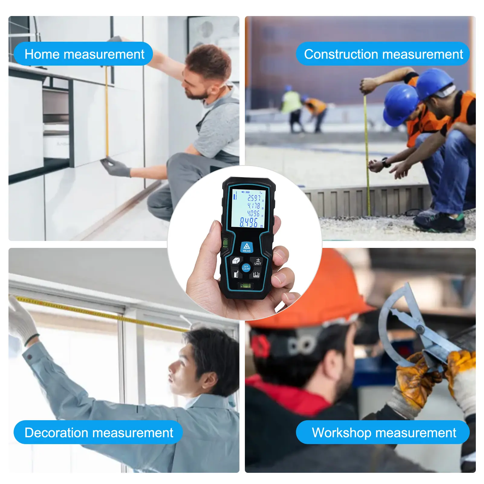 S8 Handheld Distance Meter Double Level Bubble Rechargeable Distance Measuring Meter ±1.5mm Accuracy LCD Backlit Rangefinder