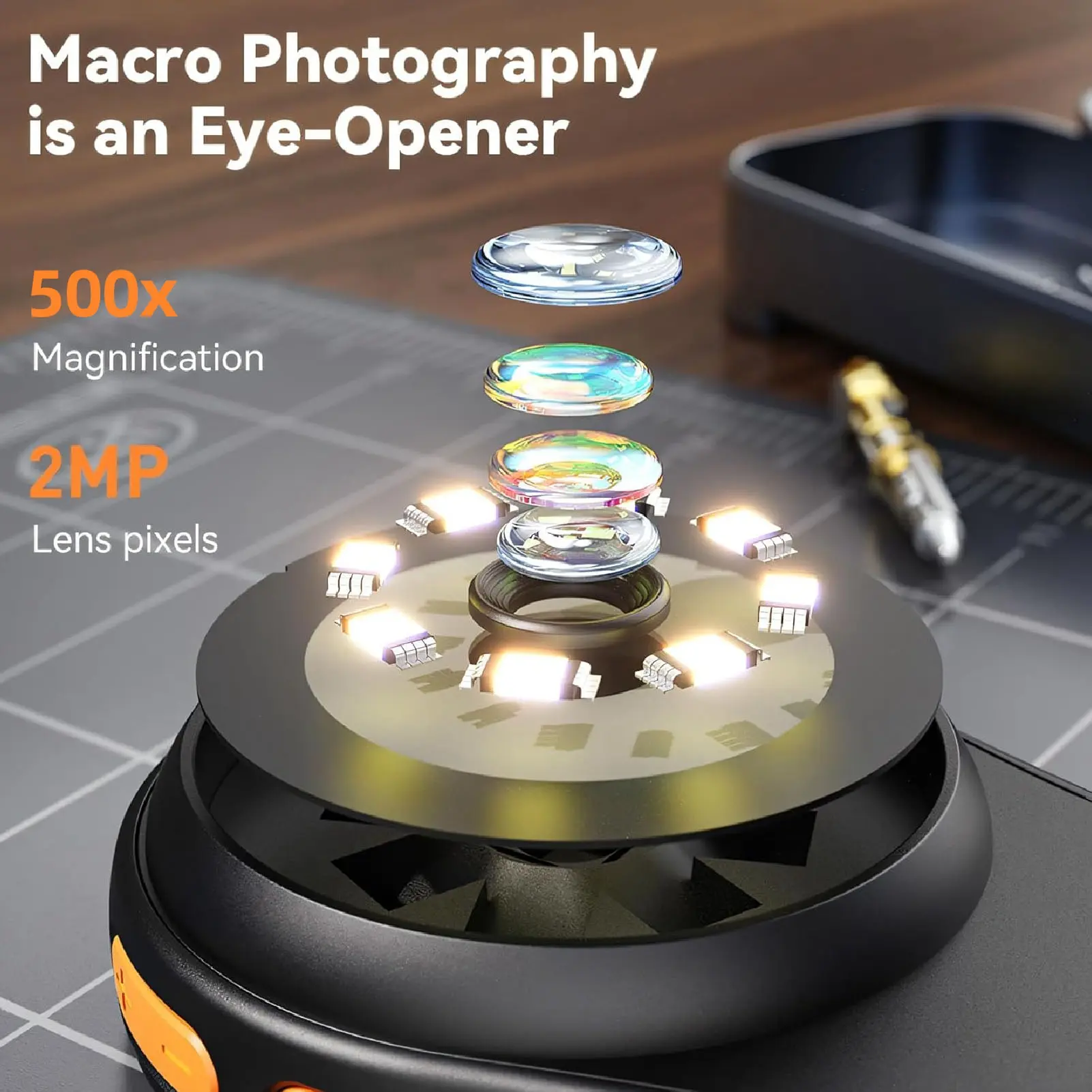Handheld Digital Microscope 500x Magnification 2.0in Screen Adjustable Brightness 8 LEDs Portable Digital Magnifying Glass