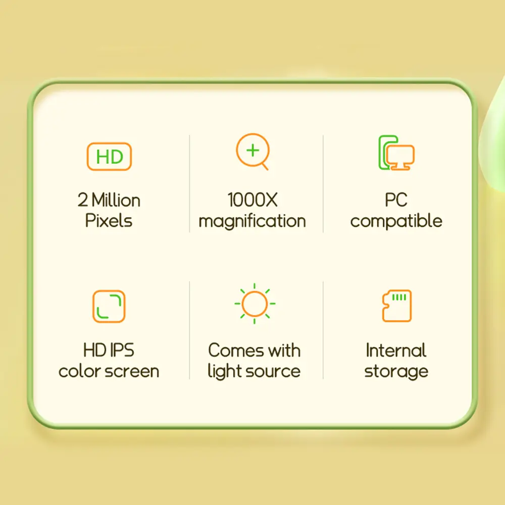 1000X Microscope Magnifying Glass with Light Kids Microscope 2'' Inch Screen 1000X Magnification Mini Handheld Microscope Camera