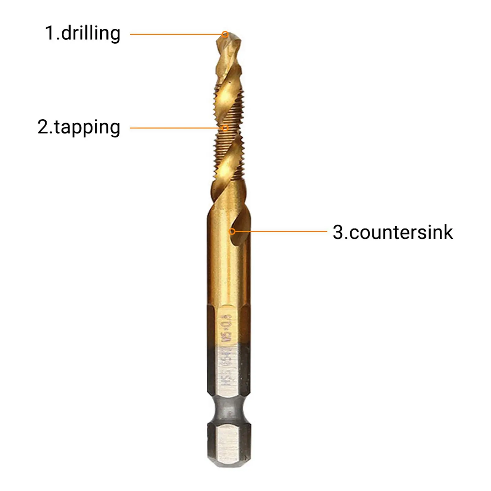 6pcs Metric Thread M3-M10 Titanium Coated HSS Drill Tap Bits 1/4" Hex Shank Drill and Tap Bit Thread Tap Screw Taps Tool Set
