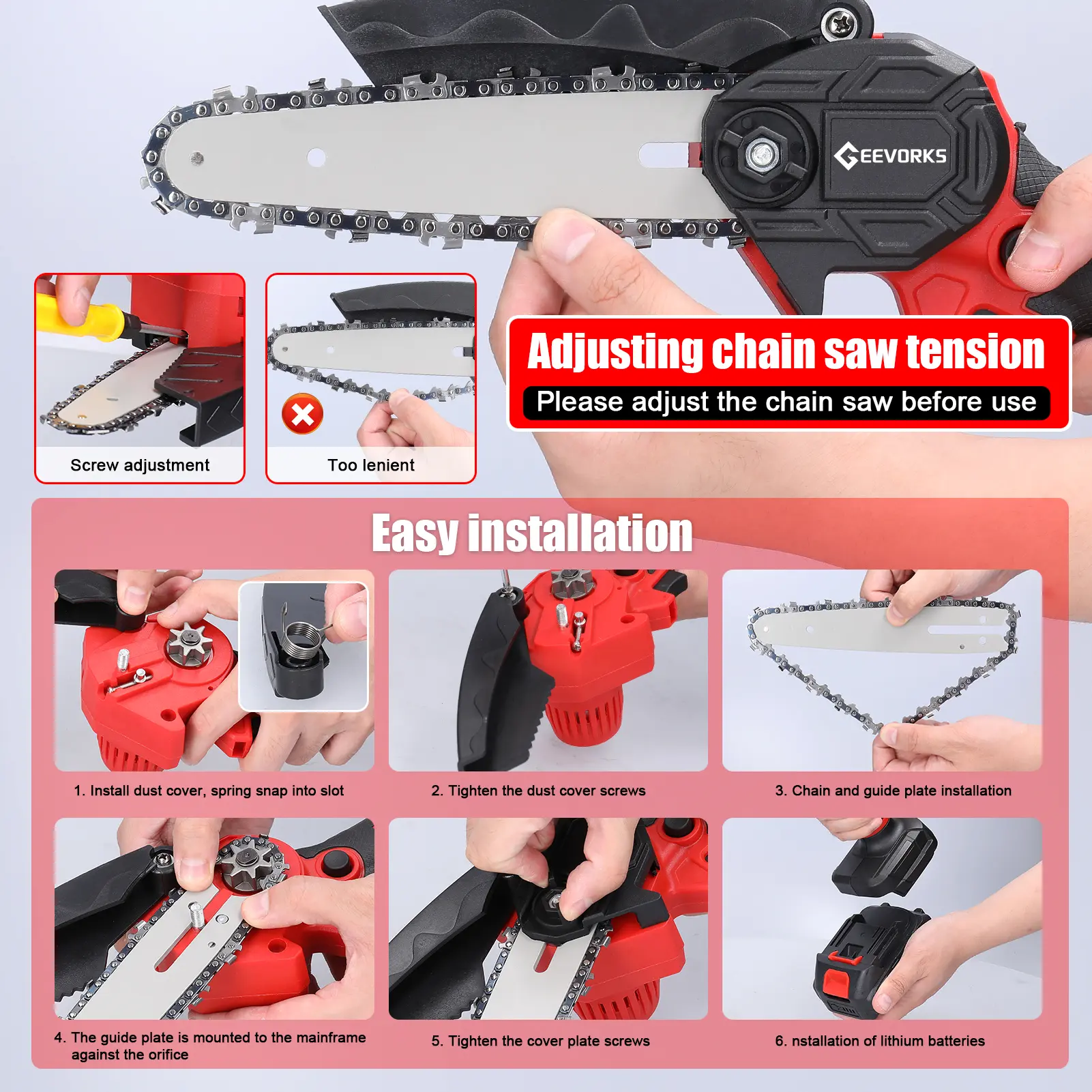 21V 6inch Electric Chainsaw Brush Chain Saw Electric Pruning Saws 2pcs Batteries Wood Splitting Chainsaw Garden Orchard Cutting