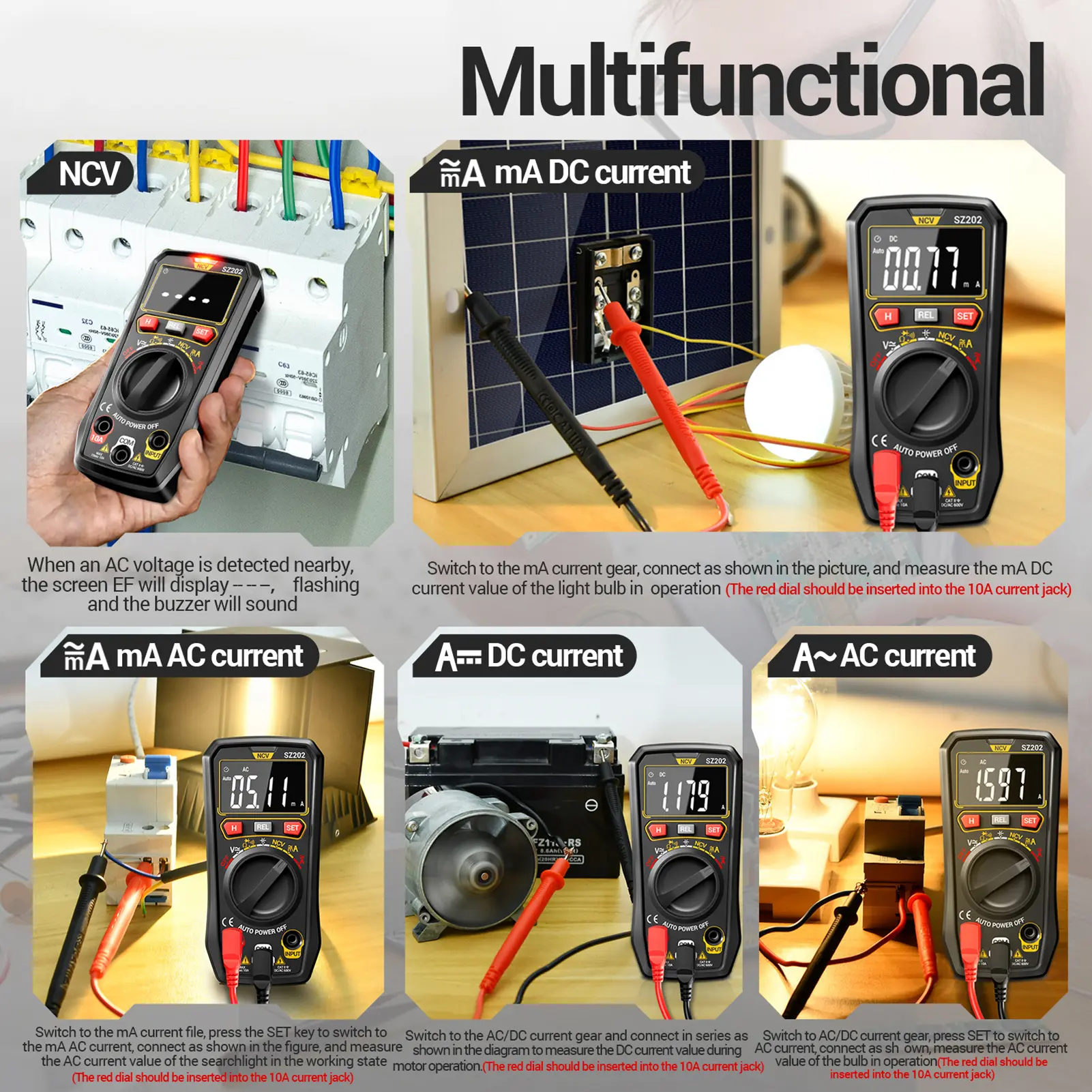 Digital Multimeter Auto-Ranging 4000 Counts Portable Ohm Volt Amp Tester Measures NCV Voltage  Current  Diode Cpacitance
