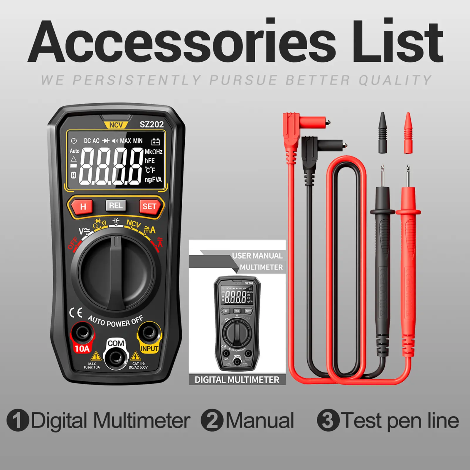 Digital Multimeter Auto-Ranging 4000 Counts Portable Ohm Volt Amp Tester Measures NCV Voltage  Current  Diode Cpacitance