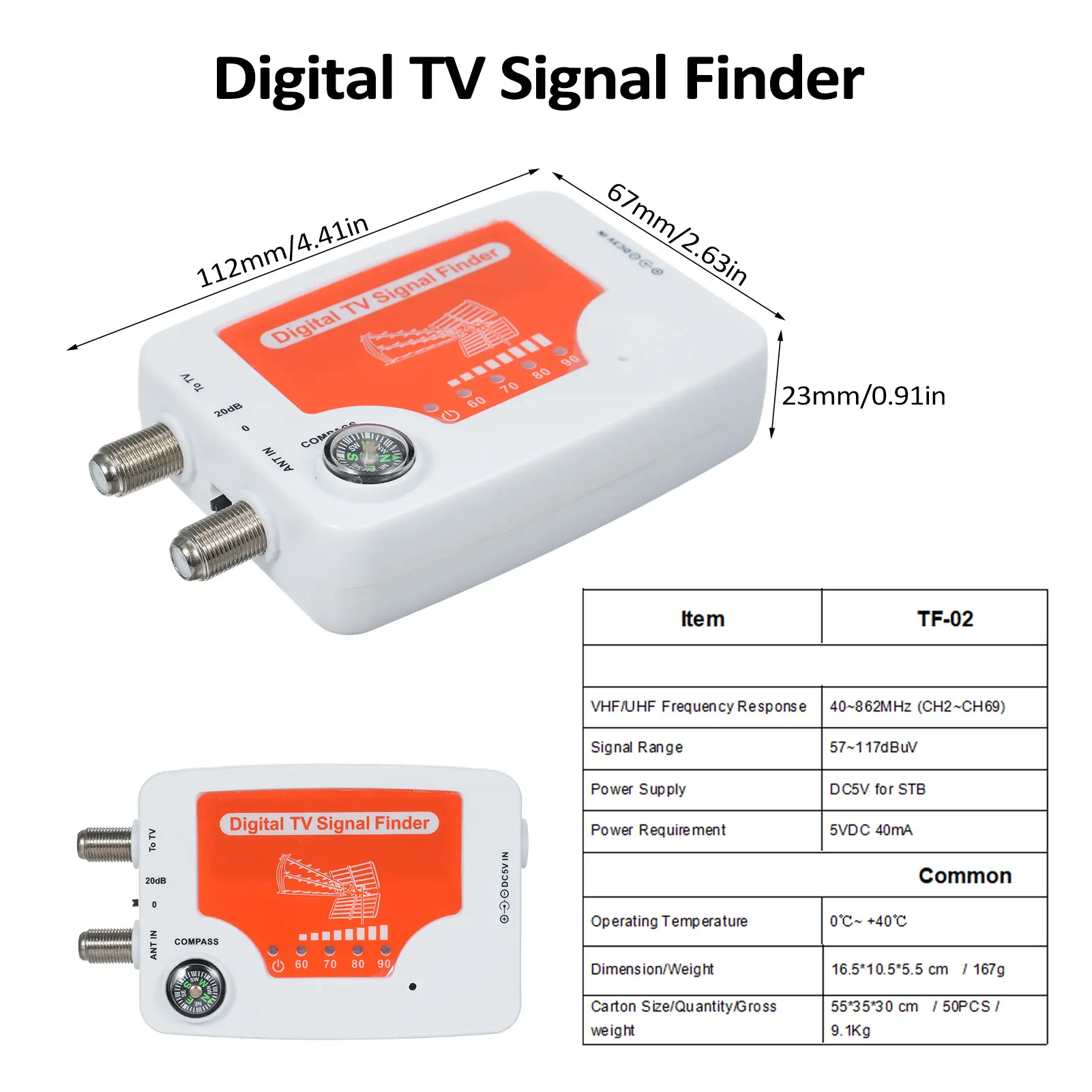 Digital TV Signal Finder Digital Aerial Terrestrial TV Antenna Signal Strength Meter Detector Receiver with Compass
