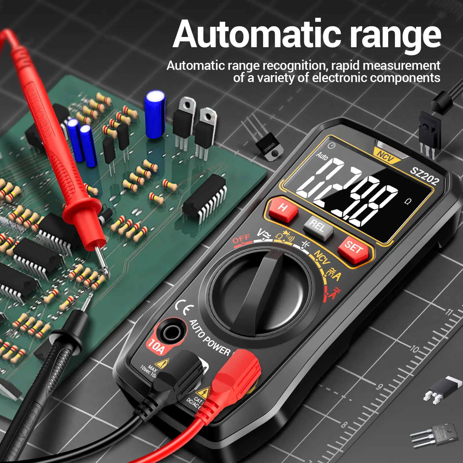 Digital Multimeter Auto-Ranging 4000 Counts Portable Ohm Volt Amp Tester Measures NCV Voltage  Current  Diode Cpacitance