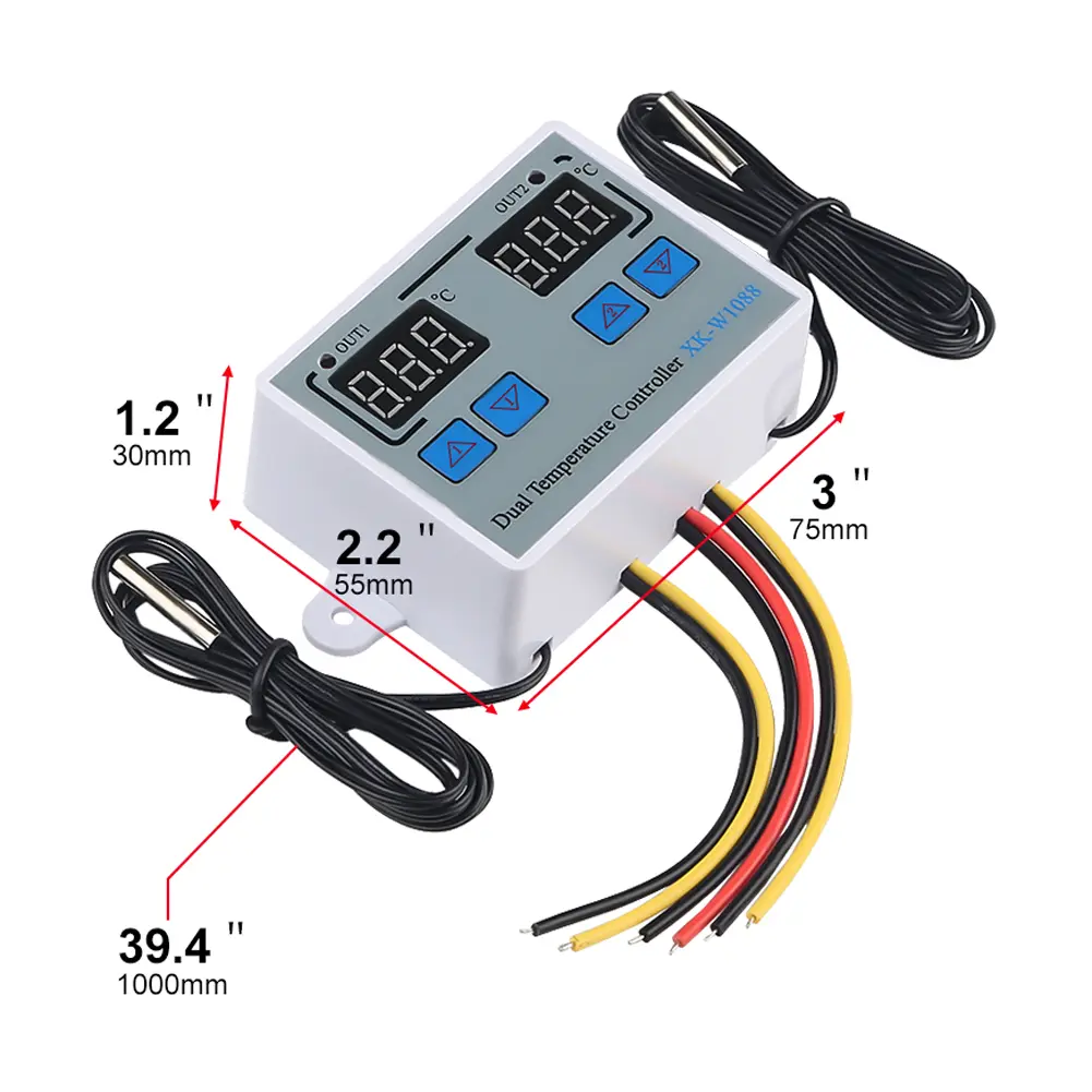 2 in 1 Thermostat Digital Dual Temperature Controller LED Regulator Heating Cooling Temperature Control with Waterproof Probes