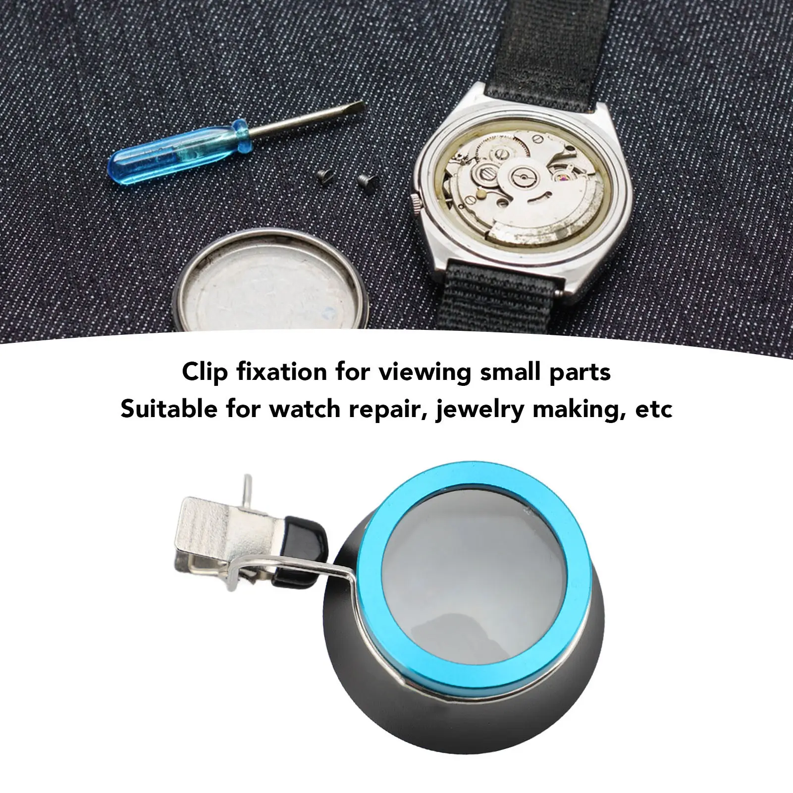 Portable Magnifying Glass for Watch Repair Compact Magnifier with Clip Jewelry Maintenance Magnifying Glass for Repair Tool