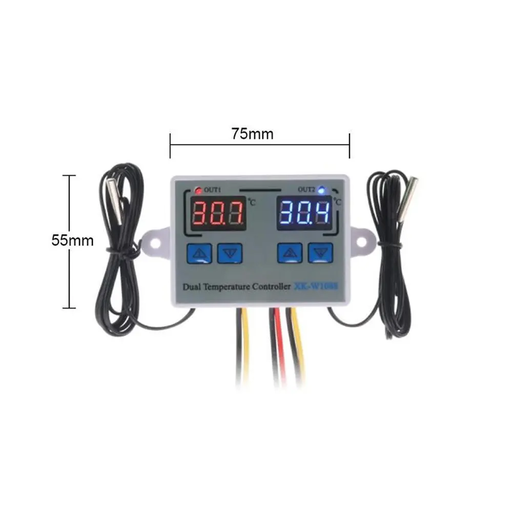 2 in 1 Thermostat Digital Dual Temperature Controller LED Regulator Heating Cooling Temperature Control with Waterproof Probes