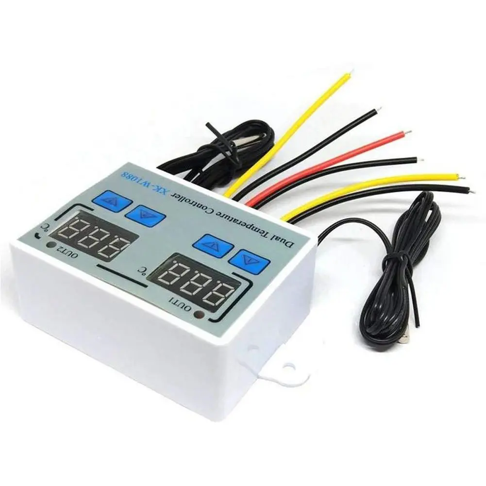 2 in 1 Thermostat Digital Dual Temperature Controller LED Regulator Heating Cooling Temperature Control with Waterproof Probes
