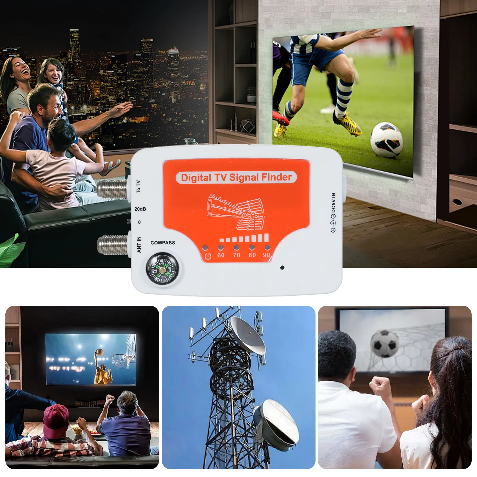 Digital TV Signal Finder Digital Aerial Terrestrial TV Antenna Signal Strength Meter Detector Receiver with Compass