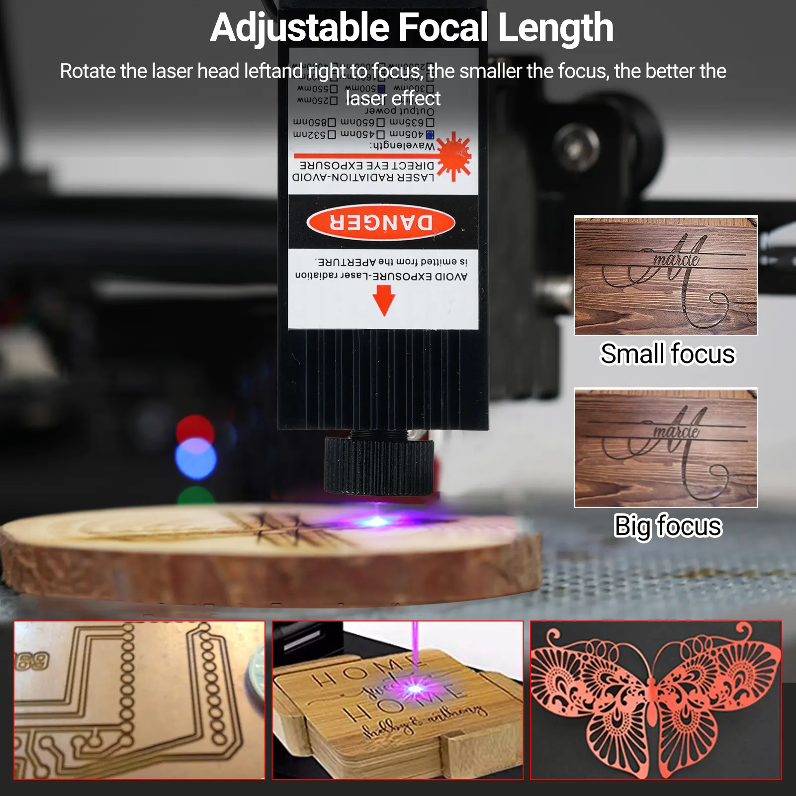 12V Laser Engraving Module 2 3 PIN Interface Focusable Engraving 450nm 500mw Module Head for Desktop Engraver Machine DIY Wood