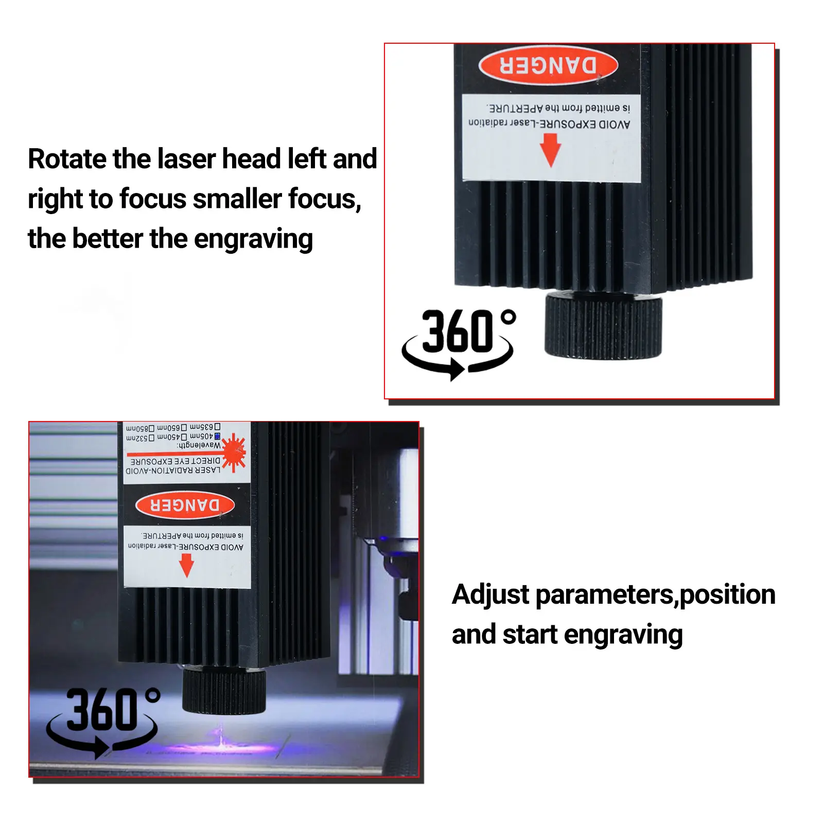 12V Laser Engraving Module 2 3 PIN Interface Focusable Engraving 450nm 500mw Module Head for Desktop Engraver Machine DIY Wood