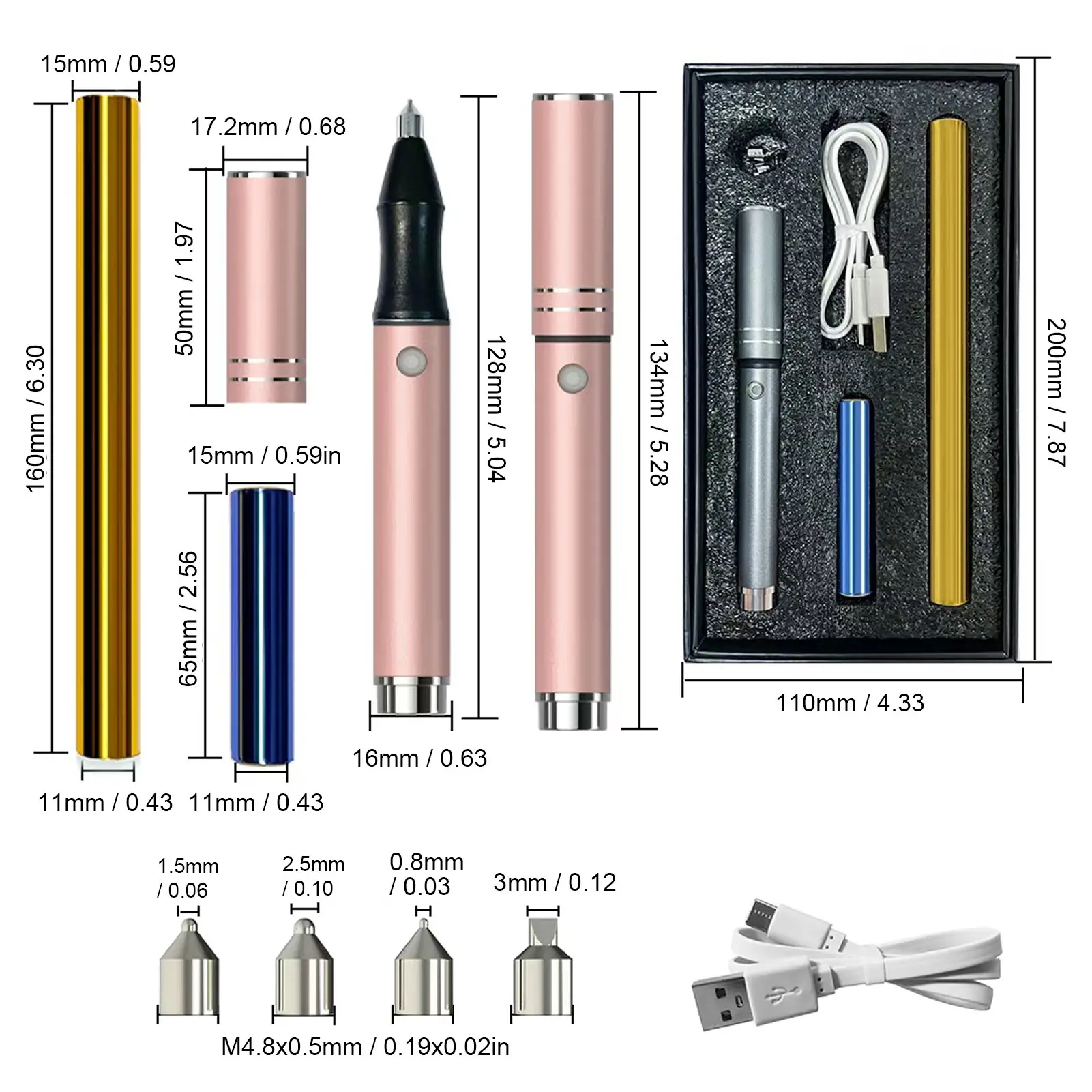 Hot Foiling Pen Quick Response 2 Heat Activated Foil Rolls Versatile Aluminum Alloy Handle 4 Tips Foil Pen Set for Card Making