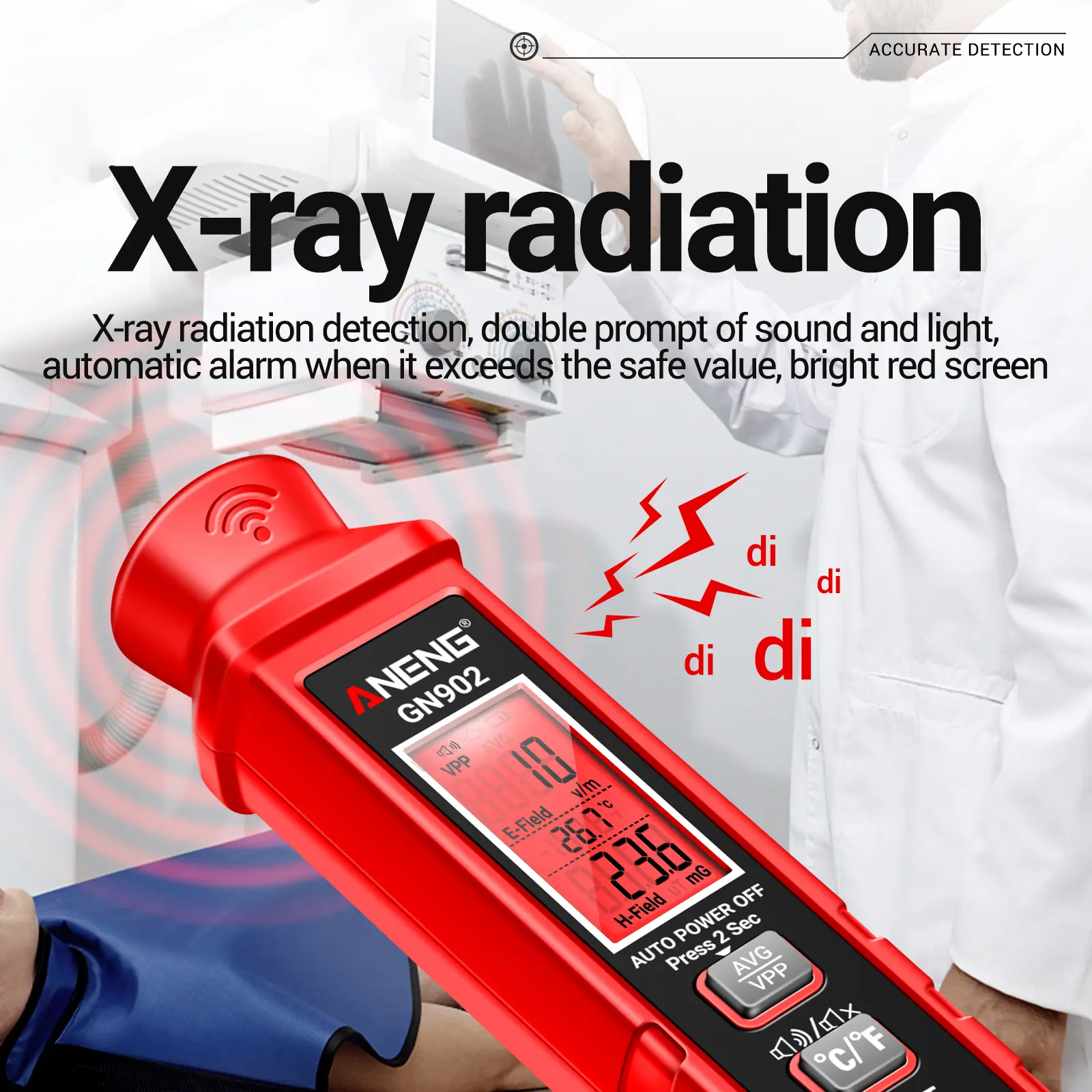 ANENG GN902 Electromagnetic Radiation Tester X Ray Testing Radioactivity Meter Electric Magnetic Field Temperature EMF Detector