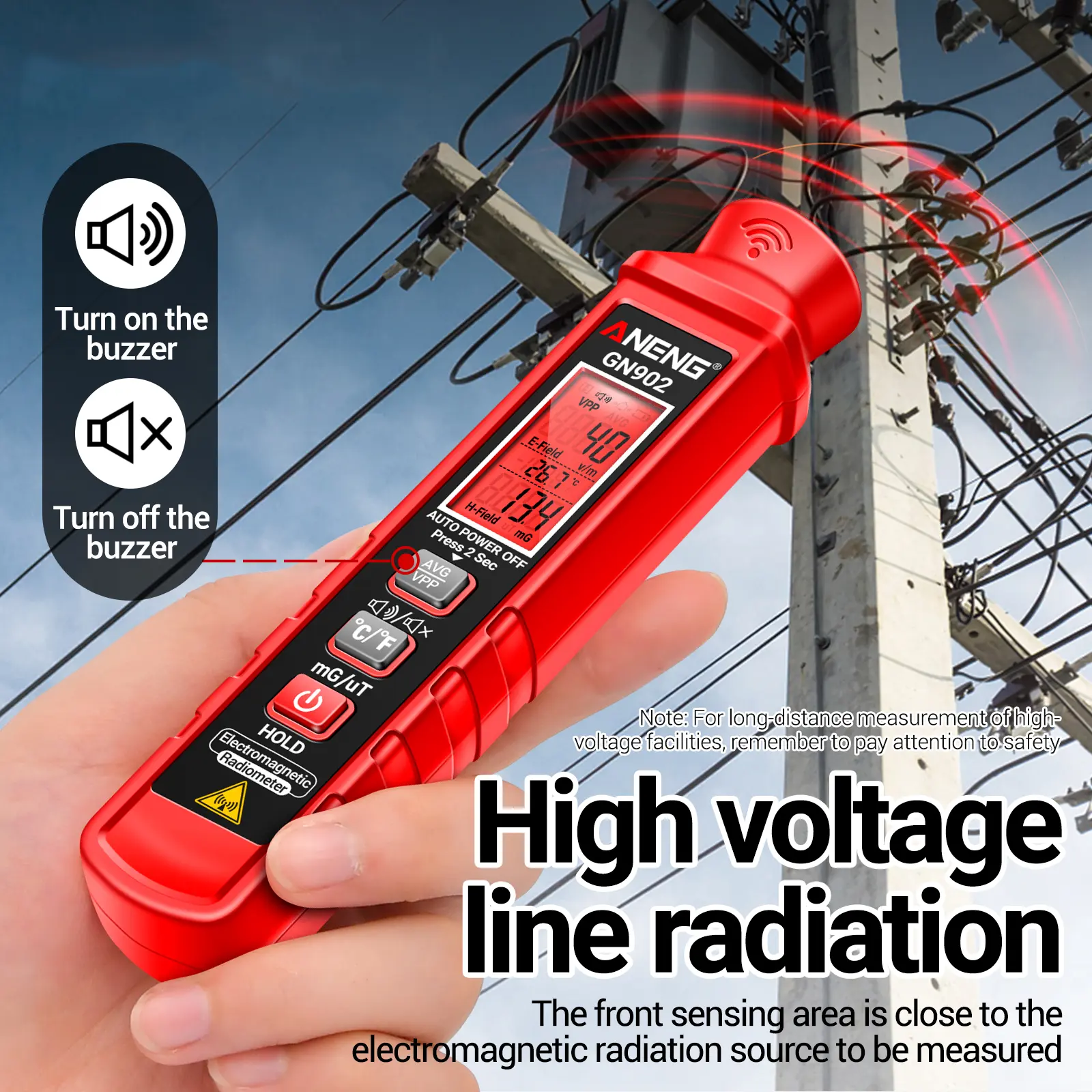 ANENG GN902 Electromagnetic Radiation Tester X Ray Testing Radioactivity Meter Electric Magnetic Field Temperature EMF Detector