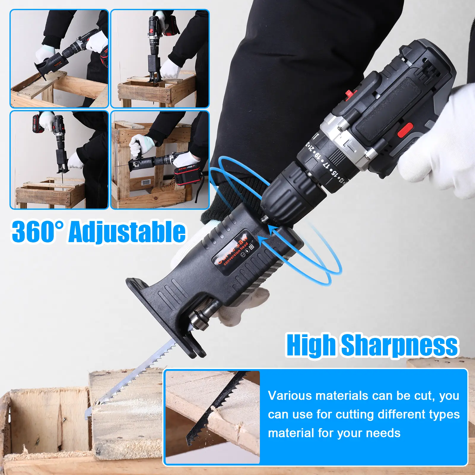 Electric Drill Modified To Electric Saws Accessory Electric Reciprocating Saws Drill to Jig Saws Cutting Tool  with 3 Sawblade