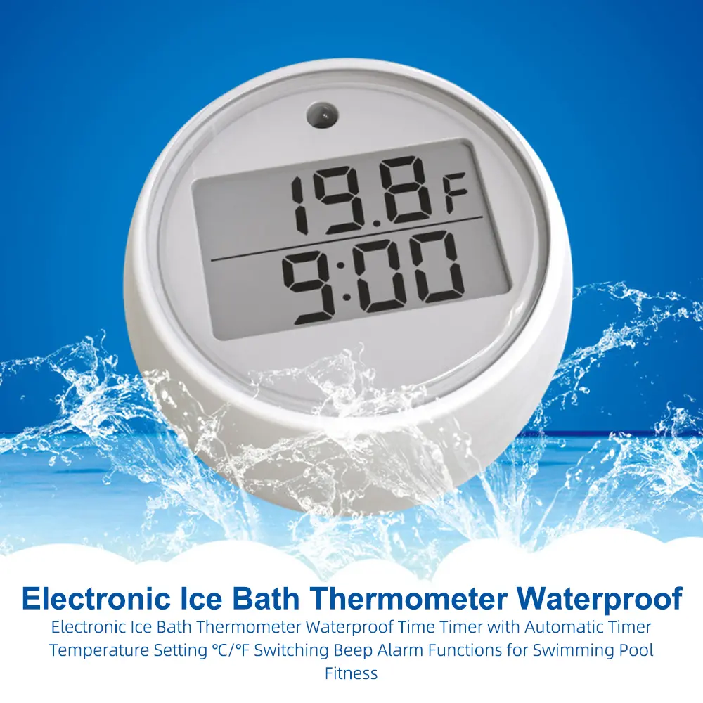 1PC Ice Bath Thermometer with High and Low Temperature Alarm Timer Floating Thermometer IP67 Waterproof Float Pool Thermometer
