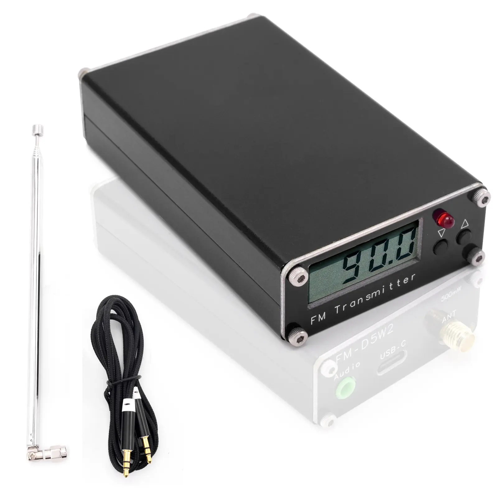2KM 0.5W FM Transmitter 76M-108Mhz Digital Display Stereo FM Transmit TYPE-C USB Churches CAR Radio Broadcast Campus Station