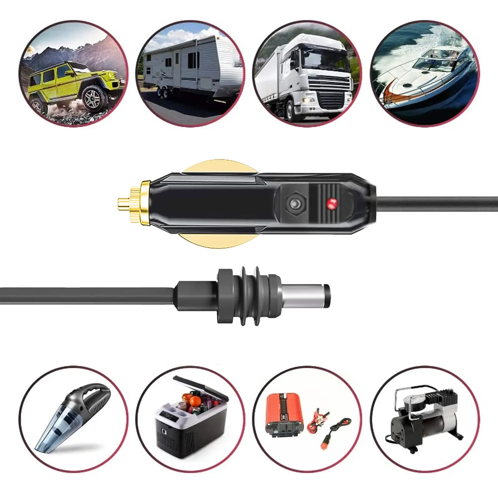 Satellite  Car Power Cable  Car  Power Supply Cable Thicker Metal Connector Efficient Power  for Trucks