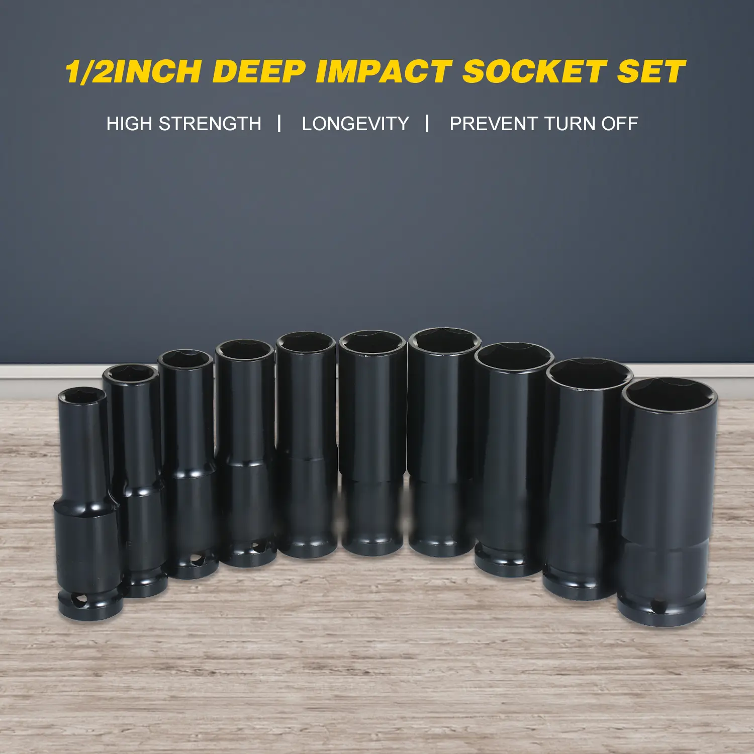 1/2Inch Drive 6-Point Impact Socket Set 10-Piece Metric Sizes 8-24mm Carbon Steel Impact Socket Set with Hard Storage Box