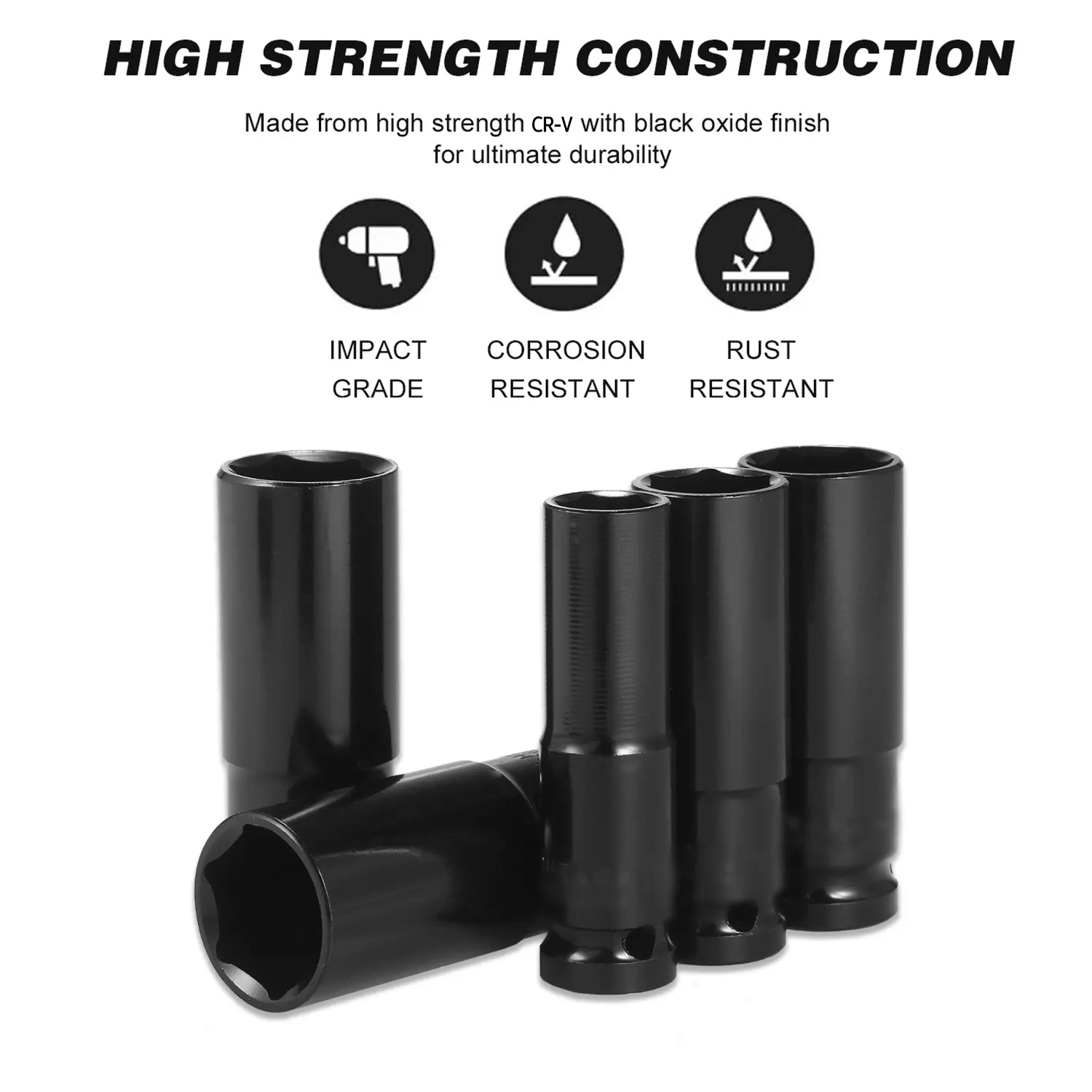 1/2Inch Drive 6-Point Impact Socket Set 10-Piece Metric Sizes 8-24mm Carbon Steel Impact Socket Set with Hard Storage Box